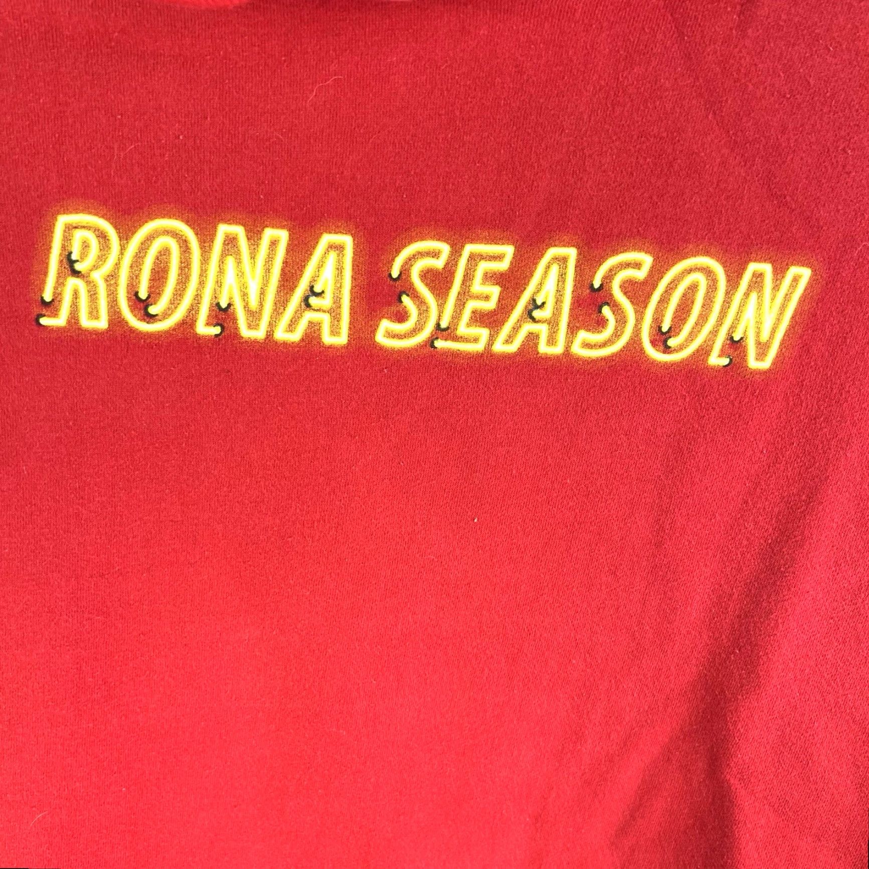 Vintage Full Send Rona Season Hoodie Sweatshirt Mens L Red Graphic Print Pullover Hooded 54in Chest Comfort Fleece Winter/Autumn 90s? Size US L / EU 52-54 / 3 - 3 Thumbnail