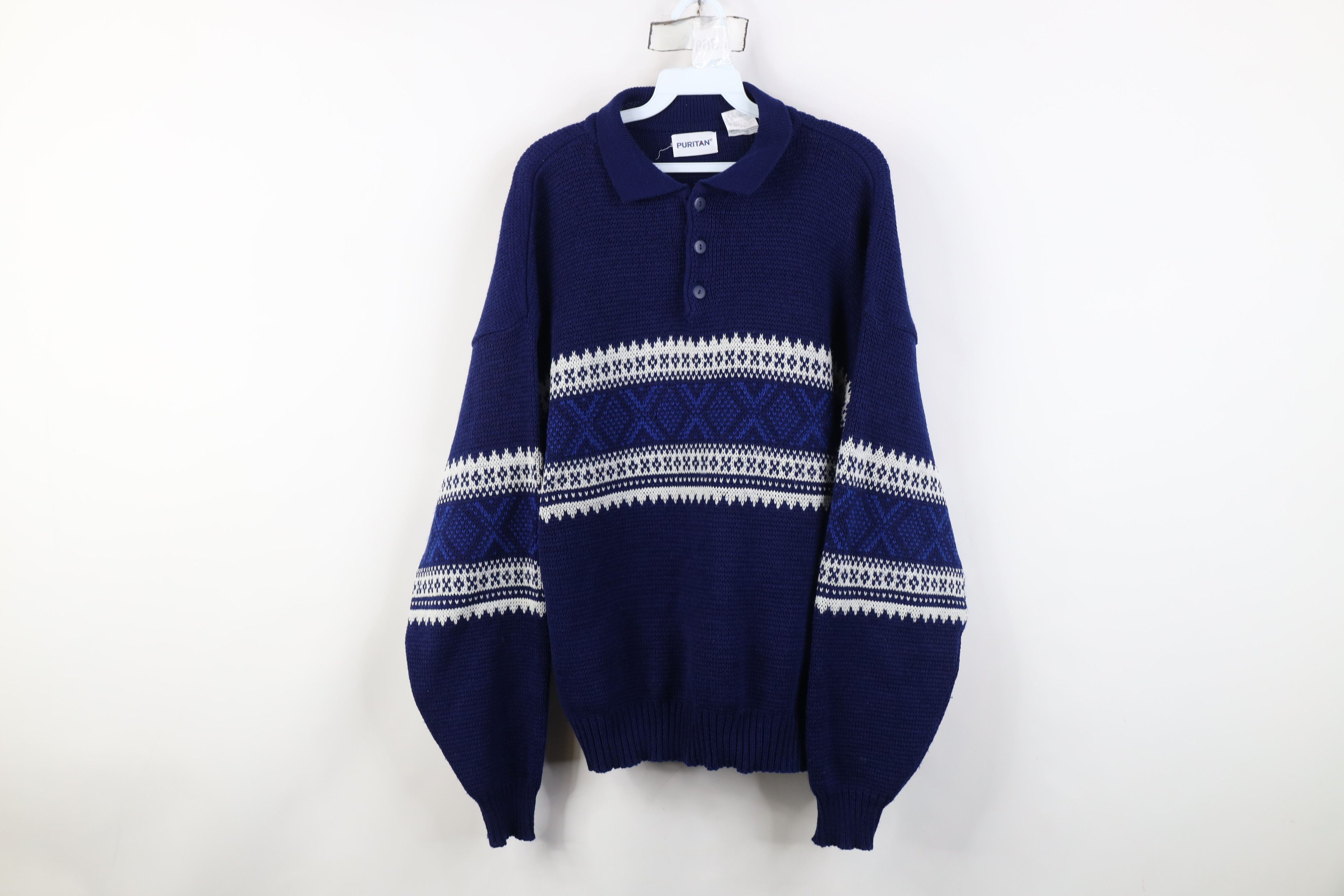 Vintage Vintage 90s Streetwear Collared Pullover Sweater Blue Size US L / EU 52-54 / 3 - 1 Thumbnail