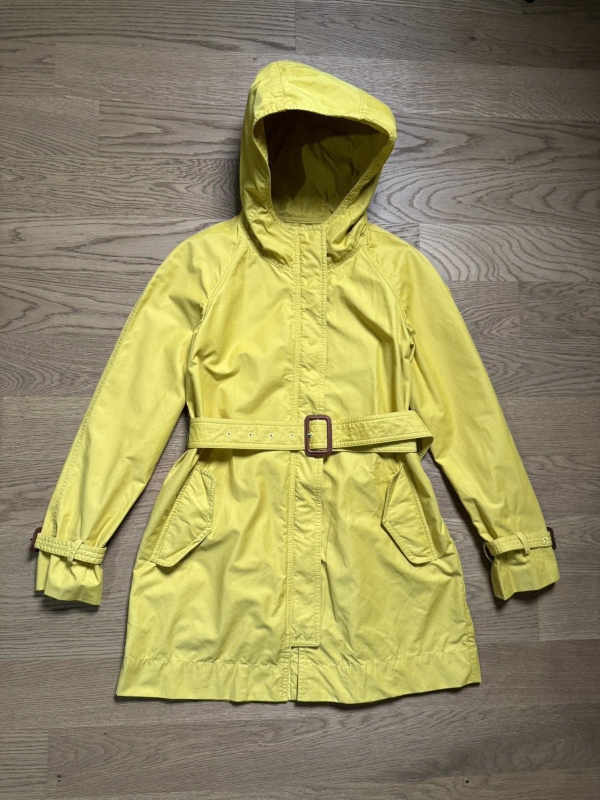 image of Designer Moncler Iside Giubotto Woman’S Yellow Logo Trench Coat (S), Women's (Size Small)