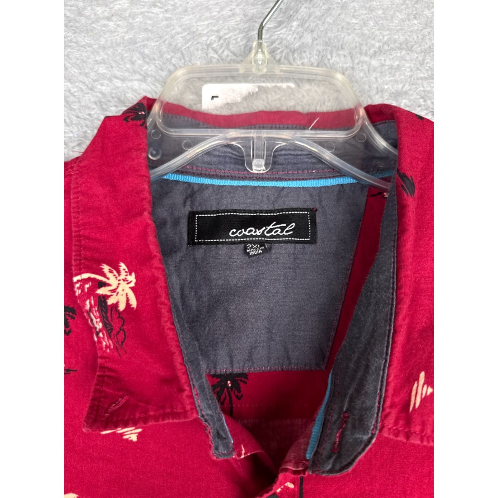 Vintage Coastal Shirt Men 2XL Red Palm Tree Hawaiian 100% Cotton Button-Up Short Sleeve Beach Floral Slim Fit Navyline? Size US XXL / EU 58 / 5 - 7 Thumbnail