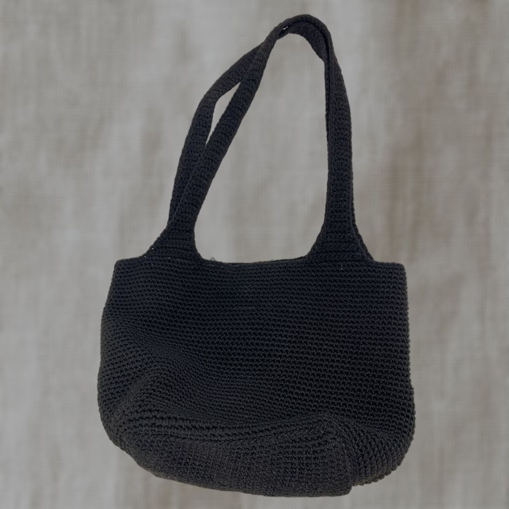 The Sak The Sak Crochet Woven Bucket Bag Purse Black Fabric Hobo Shoulder Bag, 13x9, Bohemian Hippie Handbag Womens Medium Size ONE SIZE - 1 Thumbnail