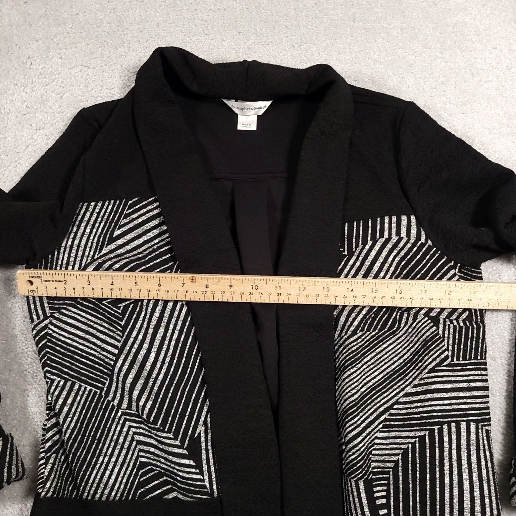 Vintage Christopher & Banks Open Front Blazer Jacket Women's Medium Black Silver Heavy Size M / US 6-8 / IT 42-44 - 6 Thumbnail