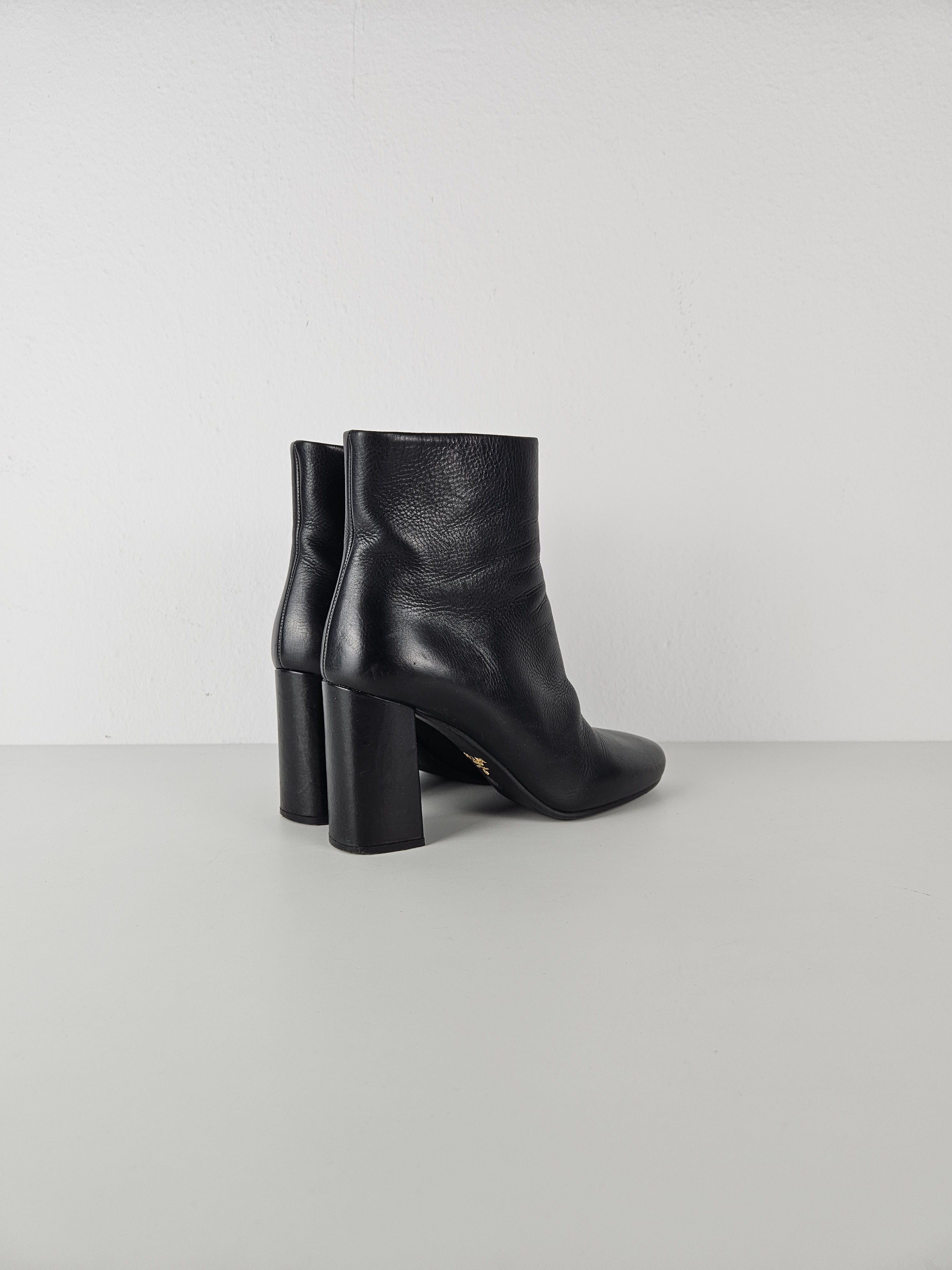Prada Prada calf leather side zip block heel ankle boots Size US 7.5 / IT 37.5 - 6 Thumbnail