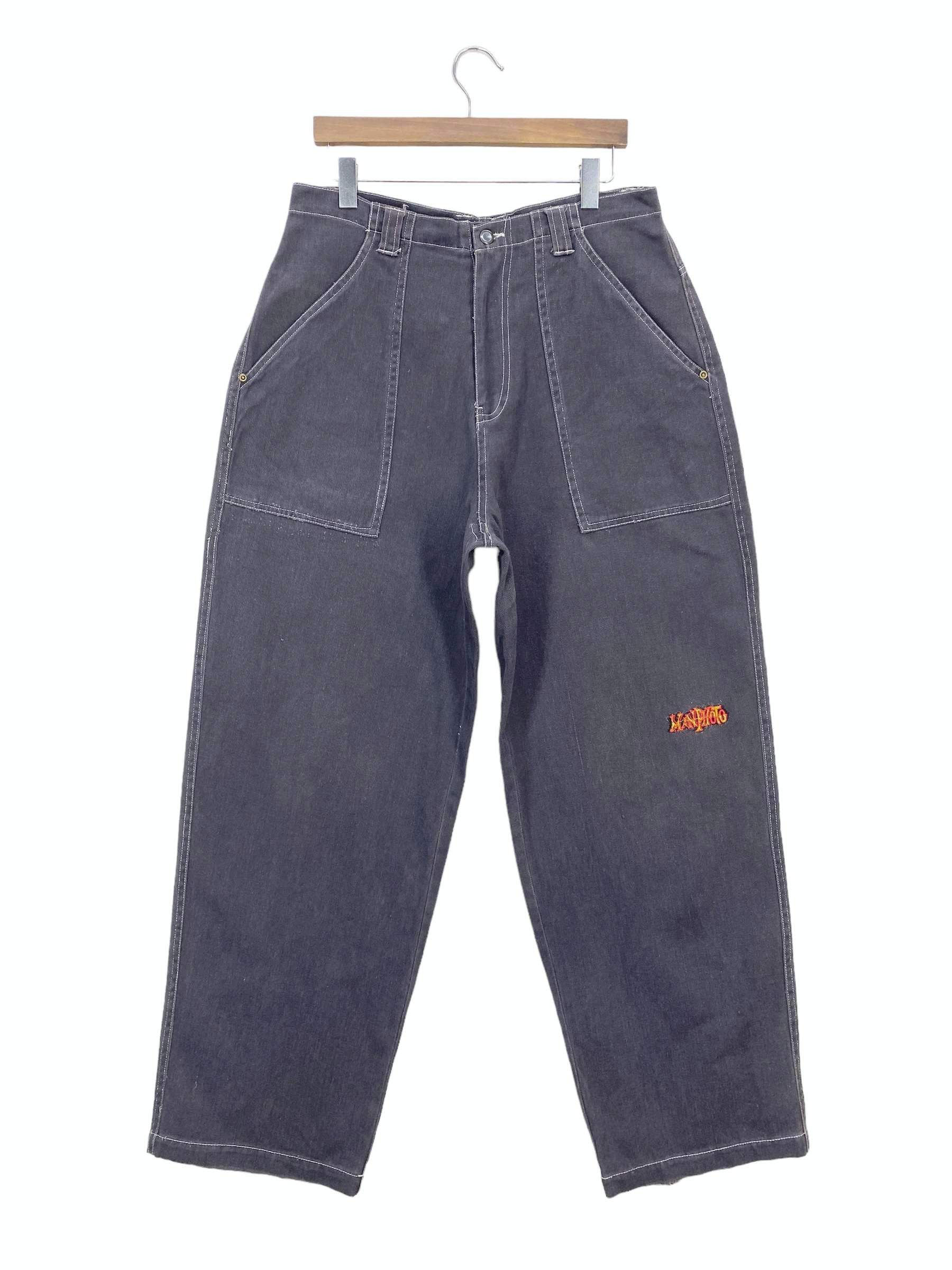 image of Distressed Denim x Phat Farm Manphoto Baggy Baker Pocket Jeans Hip Hop Skateboards Jeans in Black (