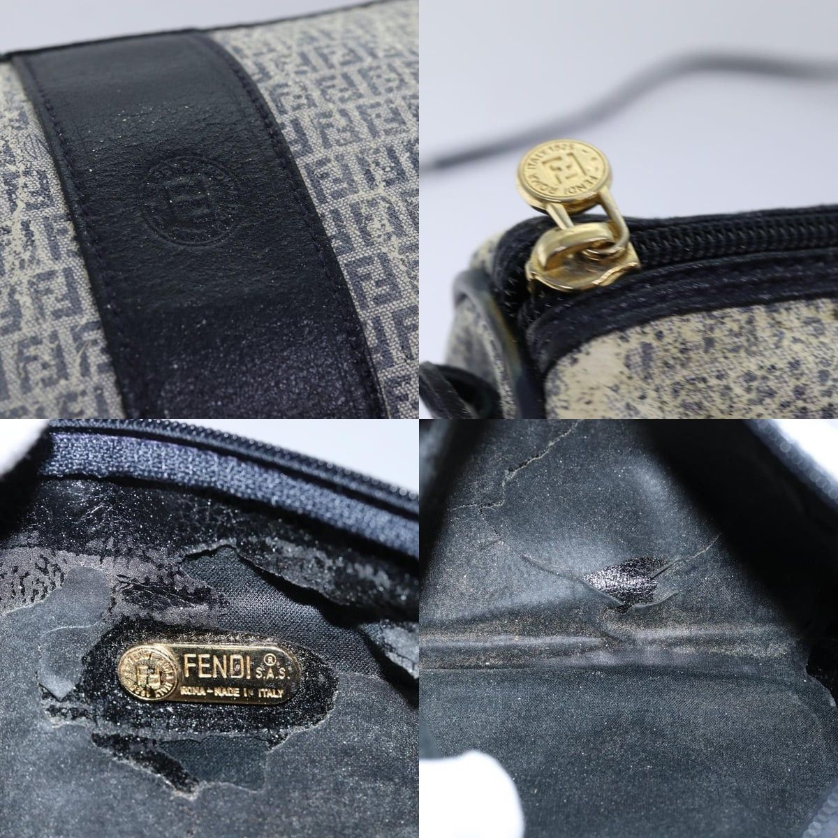 Fendi FENDI Zucchino Canvas Shoulder Bag Coated Canvas White Navy Size ONE SIZE - 11 Thumbnail