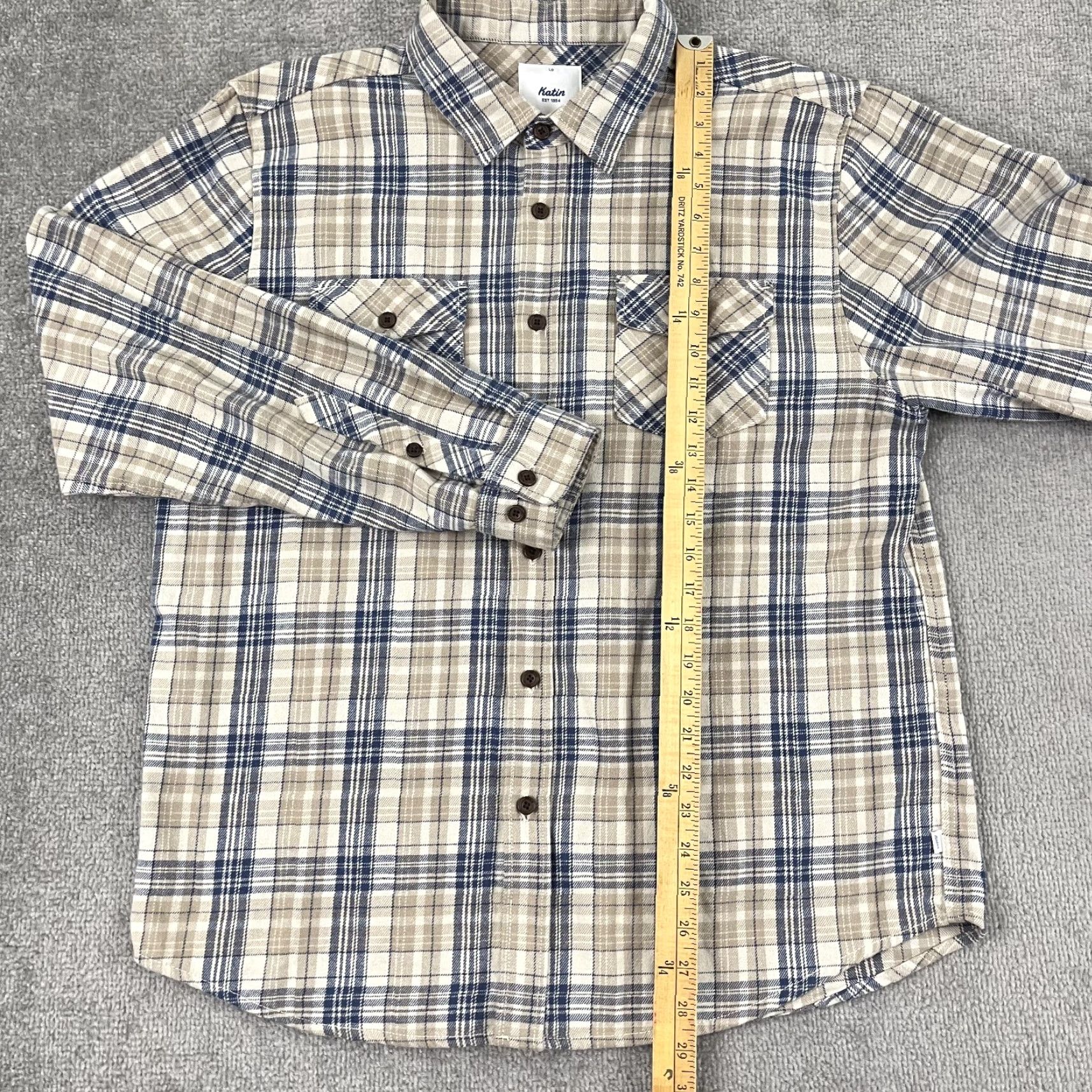 Katin Katin Flannel Shirt Mens Large Brown Blue Plaid Button-Up Long Sleeve Regular Fit Size US L / EU 52-54 / 3 - 4 Thumbnail