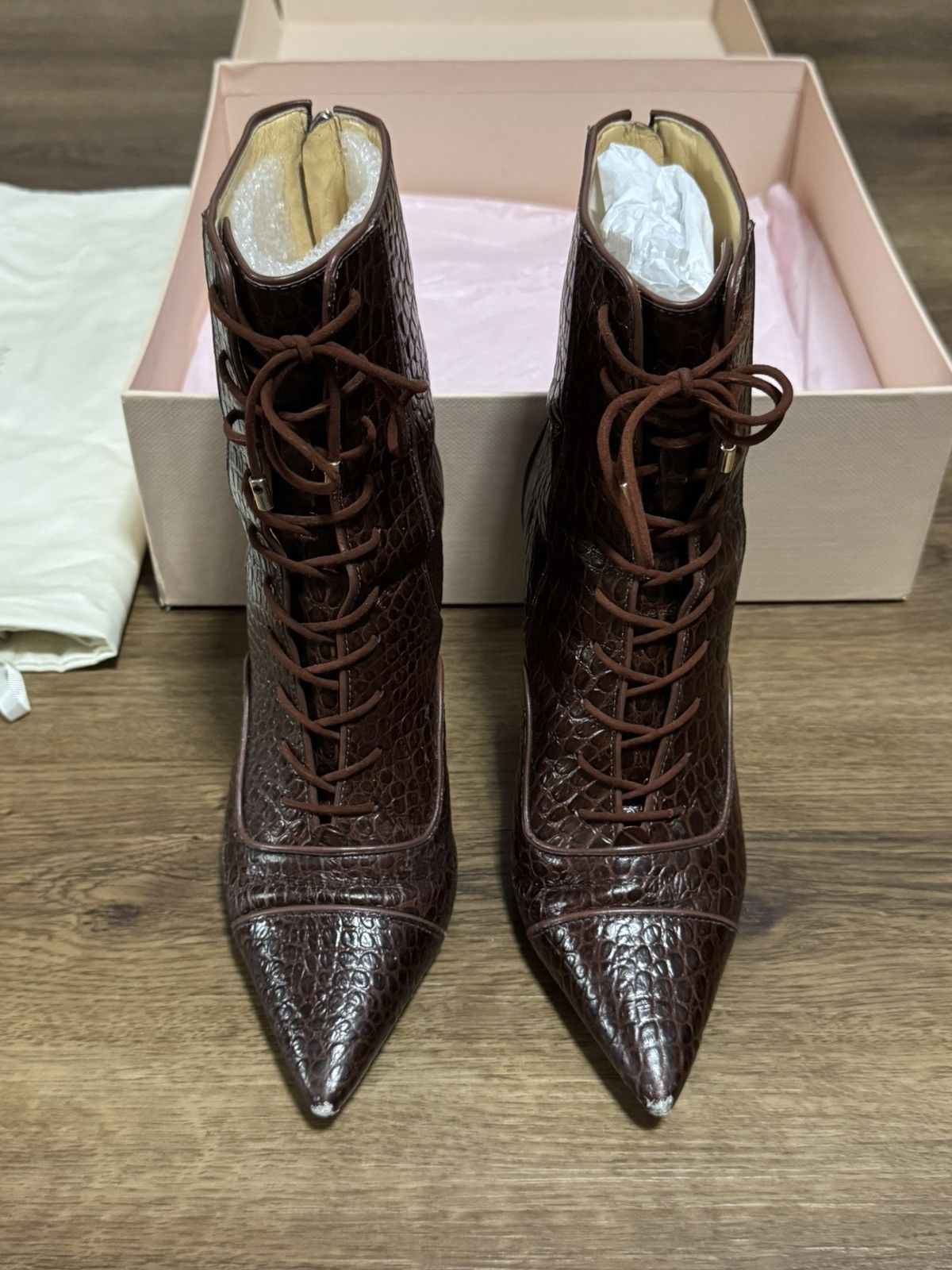 Alexandre Birman Alexandre Birman Ginny crocodile embossed leather heel boots Size US 6 / IT 36 - 3 Thumbnail