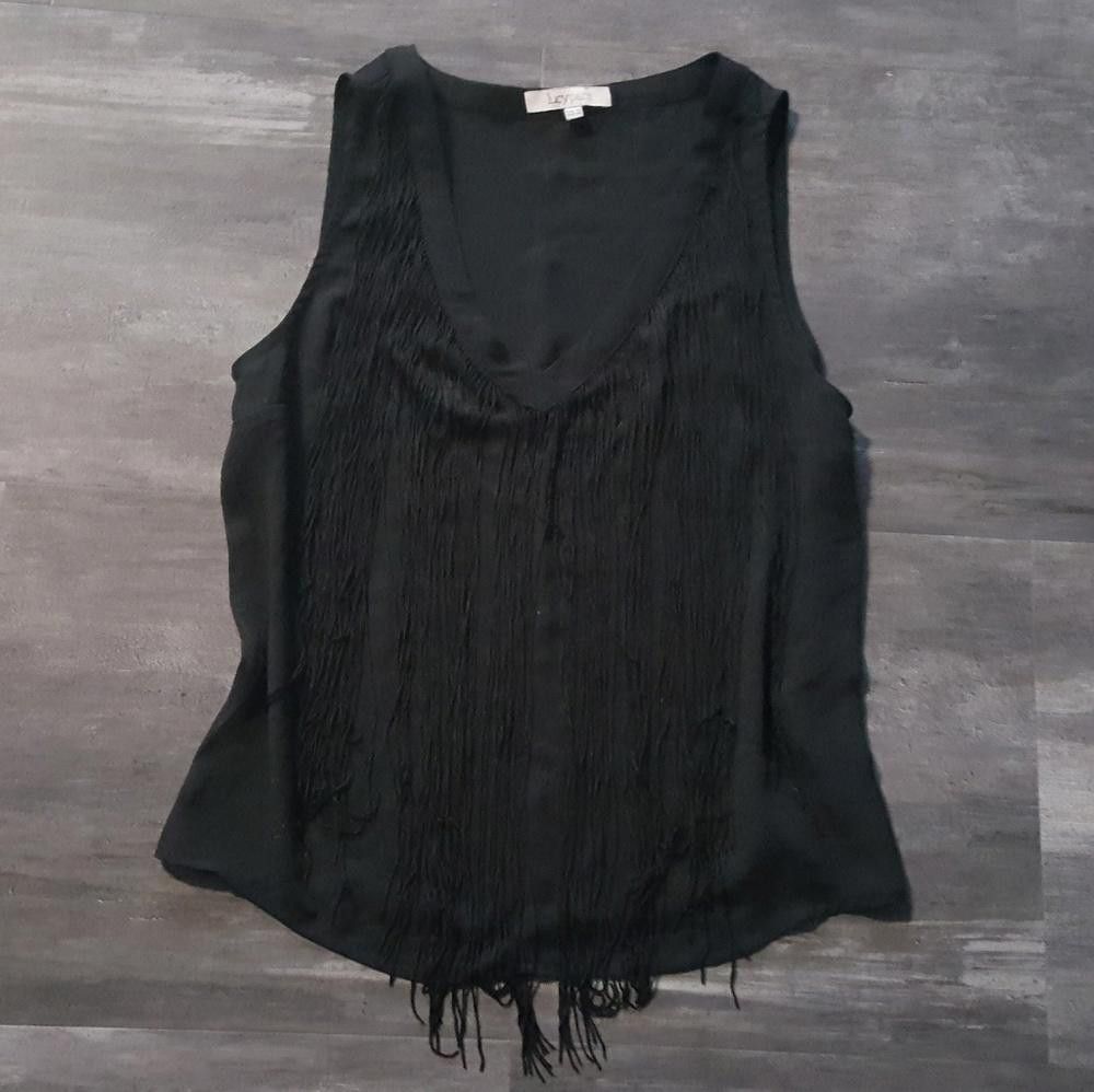 Designer Black Fringe Detailed Dressy Blouse Size XS / US 0-2 / IT 36-38 - 1 Thumbnail