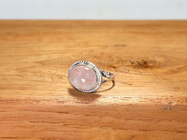 Handmade Rose Quartz Ring: Sterling Silver, Handmade Pink Gemstone Size ONE SIZE - 4 Thumbnail
