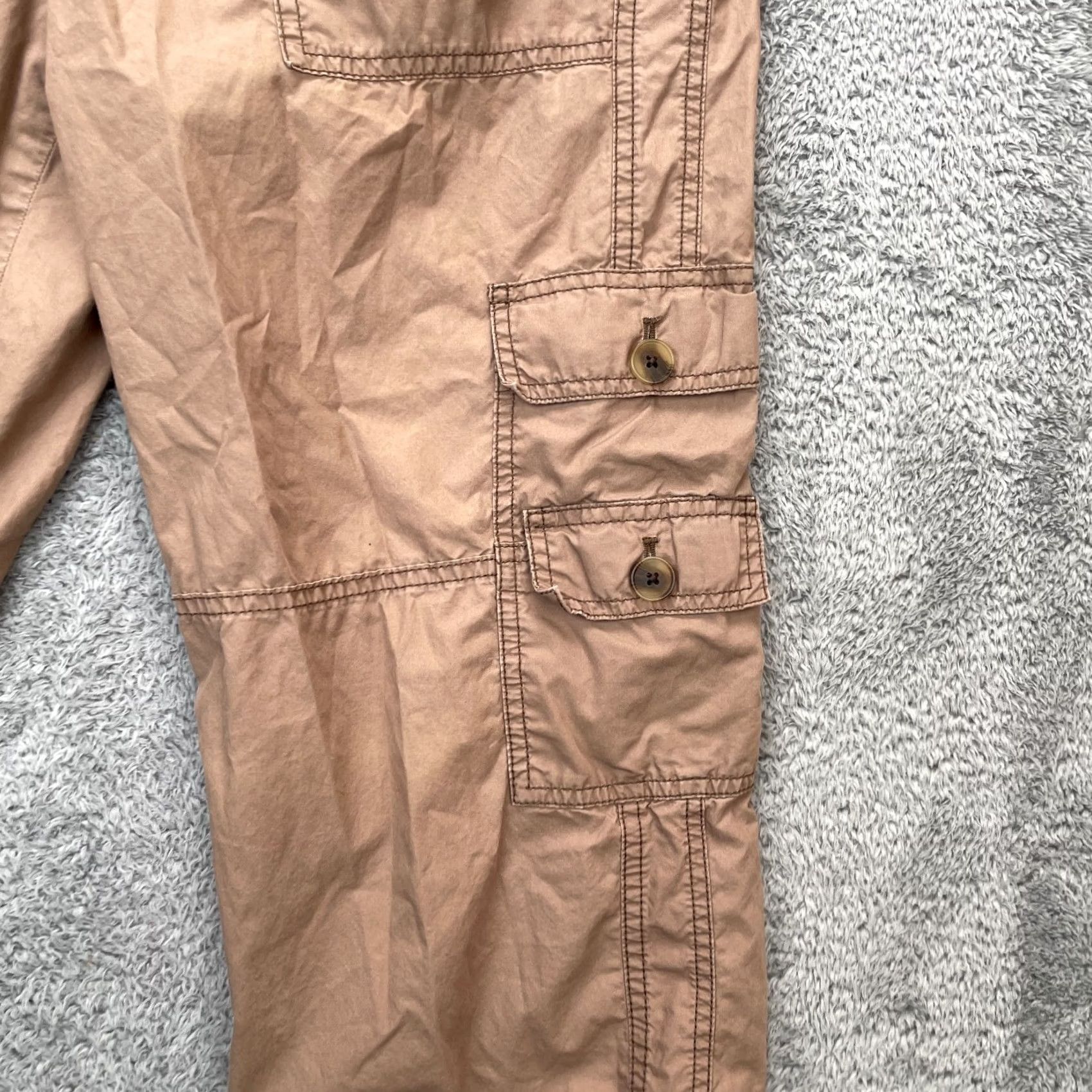 Ann Taylor Ann Taylor Pants Womens 10 Brown Capri Cargo Pockets Cotton Drawcord Hem Straight Inseam 20 in Casual Workwear Beach City Preppy Womens Size 32" / US 10 / IT 46 - 3 Thumbnail