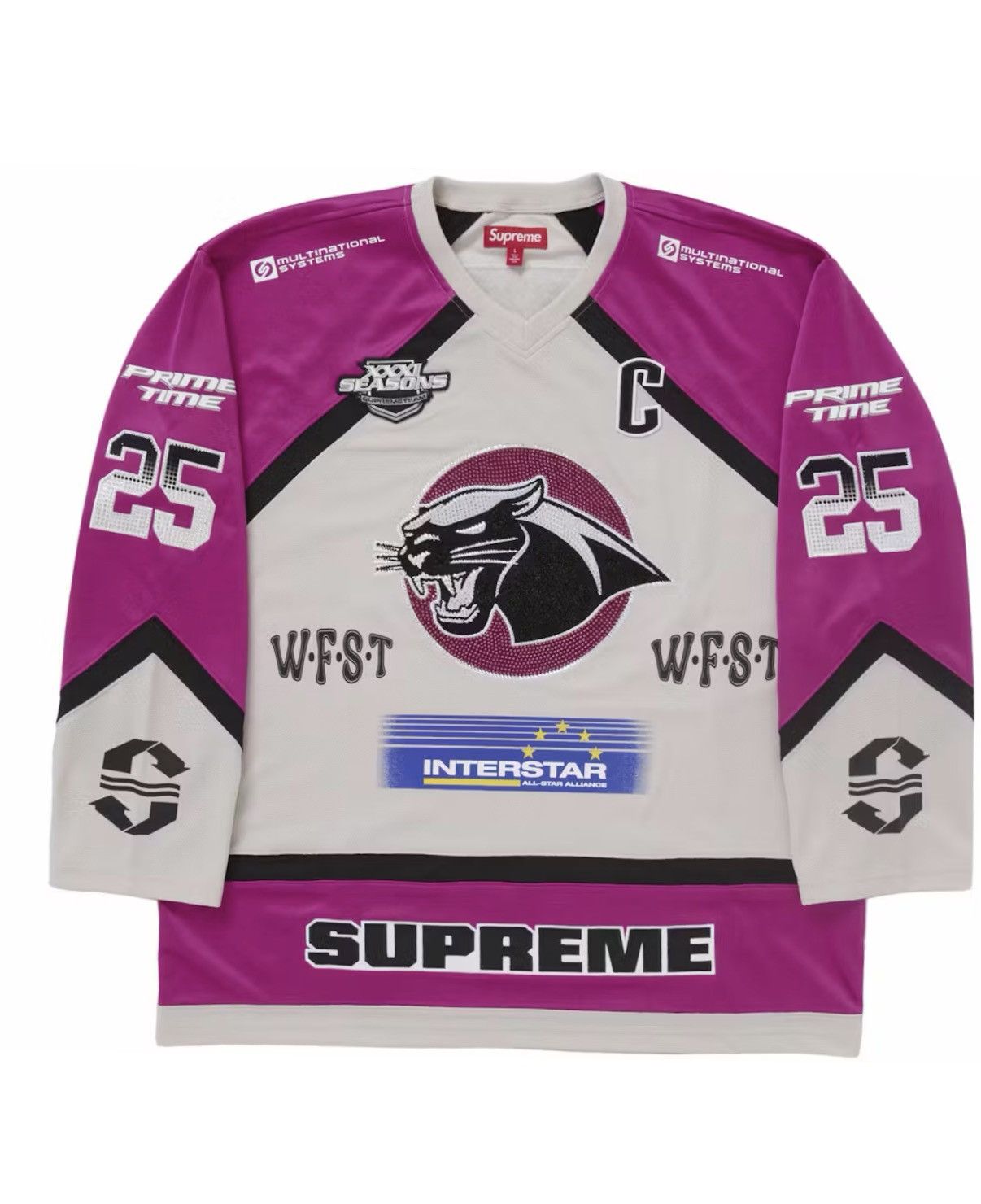 Supreme SS25 Supreme Rhinestone Hockey jersey (Pink) (L) Size US L / EU 52-54 / 3 - 1 Thumbnail