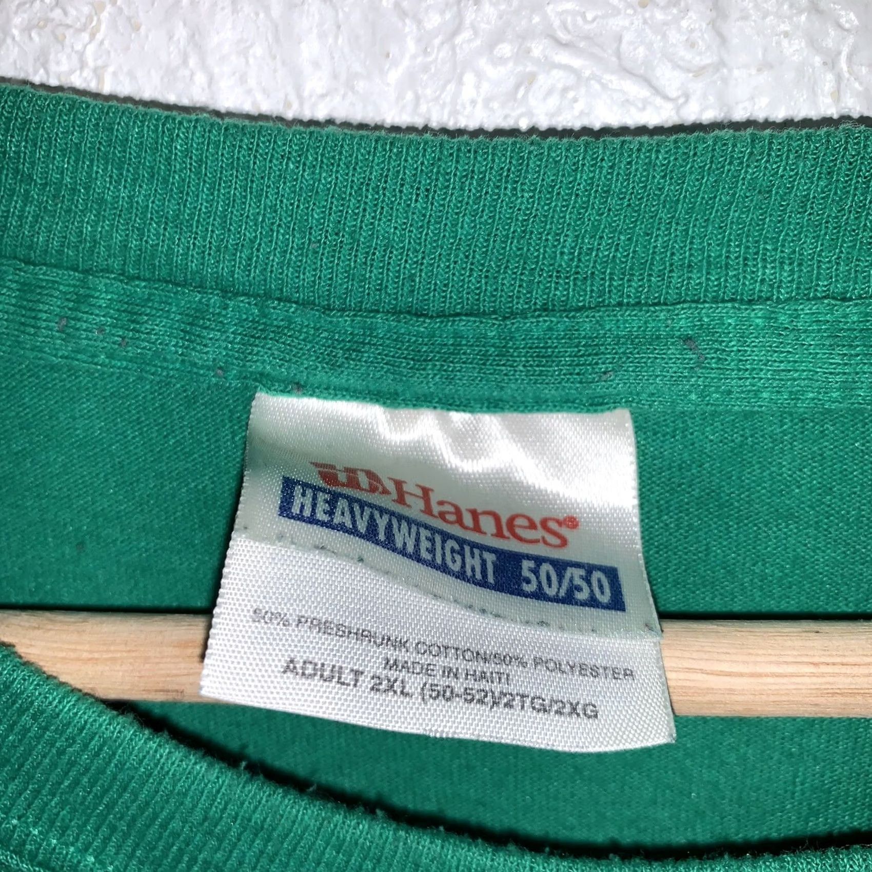 Hanes 2. It preserves the key details: "Green Shirt," "Double-Sided," "2XL. Size US XXL / EU 58 / 5 - 6 Thumbnail