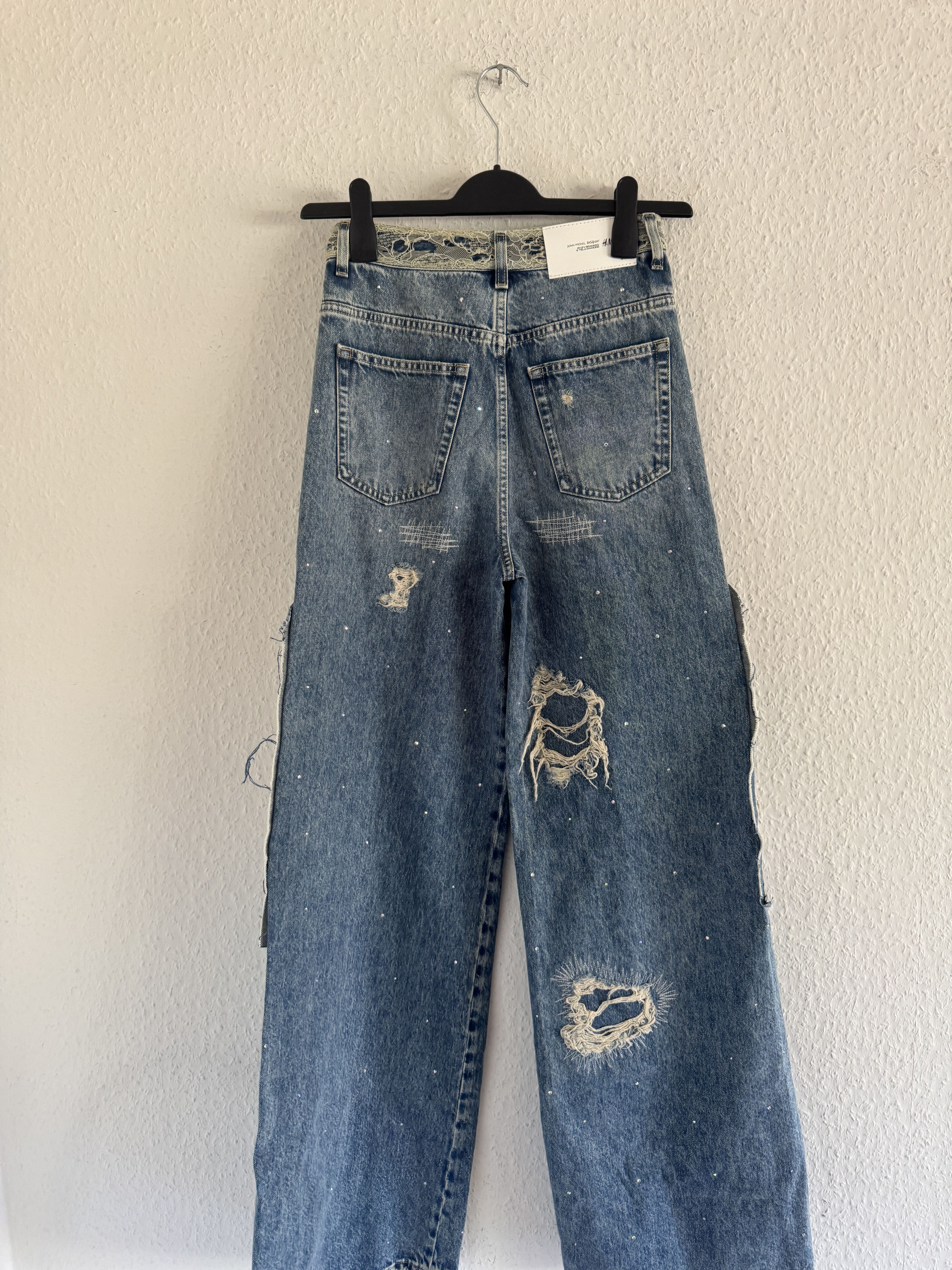 H&M × Jean-Michel Basquiat × Who Decides War Distressed rhinestone graphic jeans Size US 27 - 3 Thumbnail