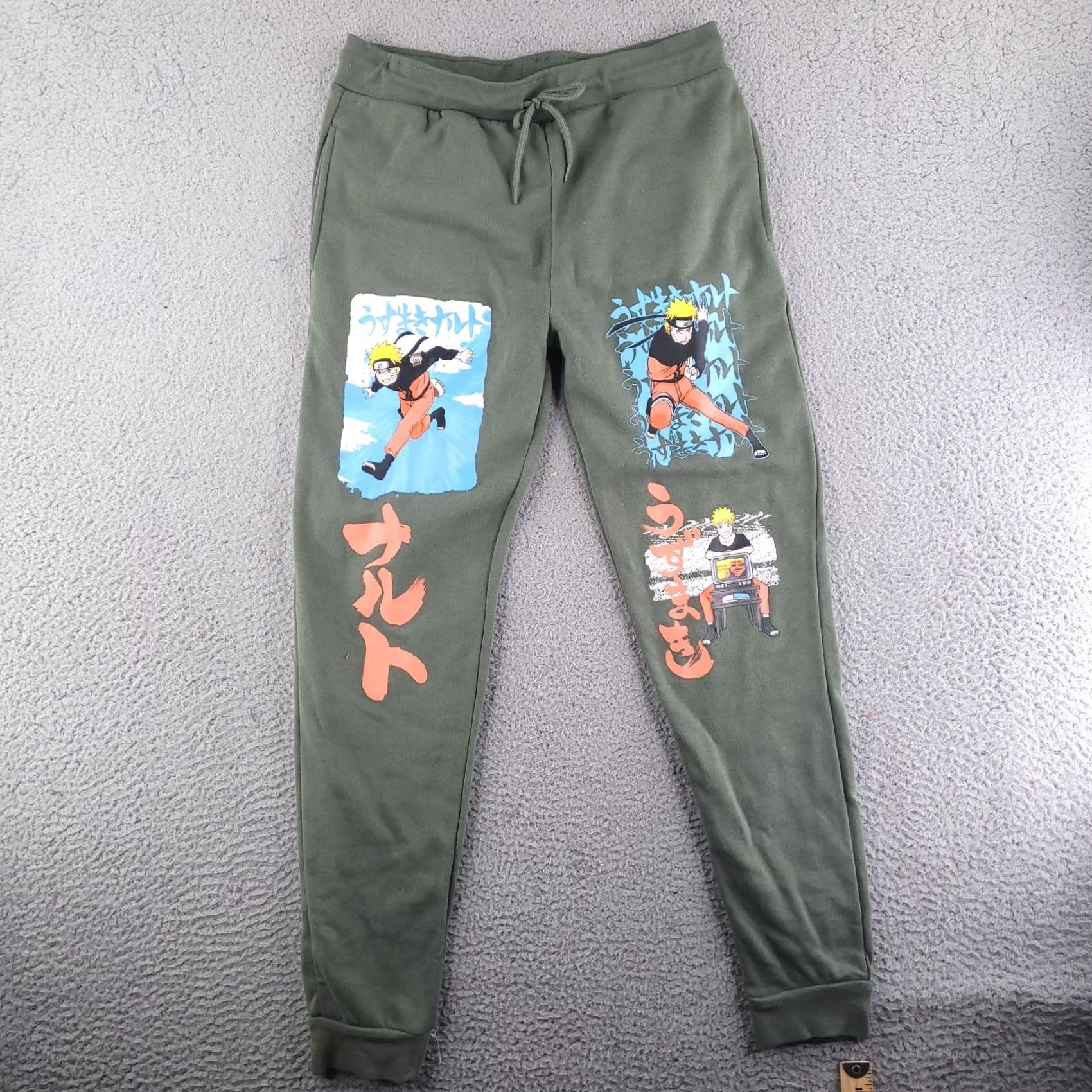 Vintage Naruto Sweatpants Mens Small Green Jogger Tapered Skinny Slim Pants Regular Inseam 28in Drawstring Activewear Size US 29 - 2 Thumbnail
