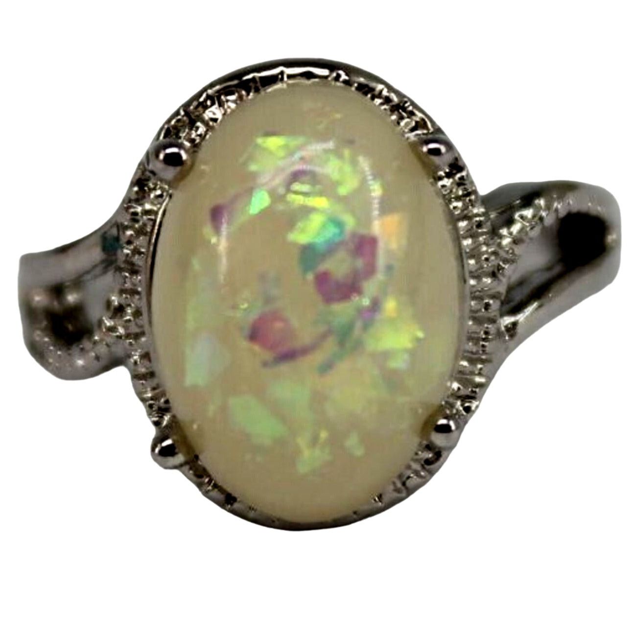 Other Sparkling Faux Opal Ring • Silvertone •Multicolored •Sz 5.75 Size ONE SIZE - 2 Thumbnail