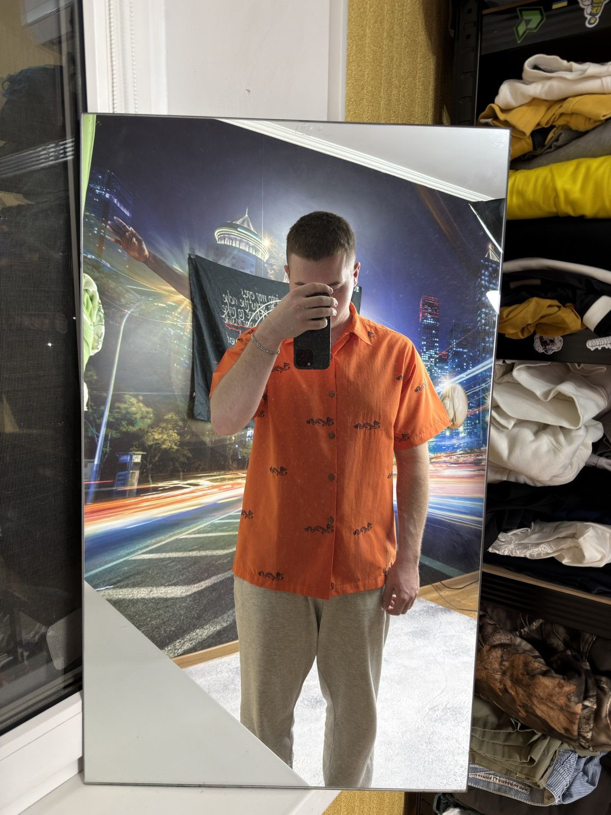 Stussy 🔥VINTAGE Y2K STUSSY DRAGON ORANGE BUTTON UP SHIRT Size US XL / EU 56 / 4 - 13 Thumbnail