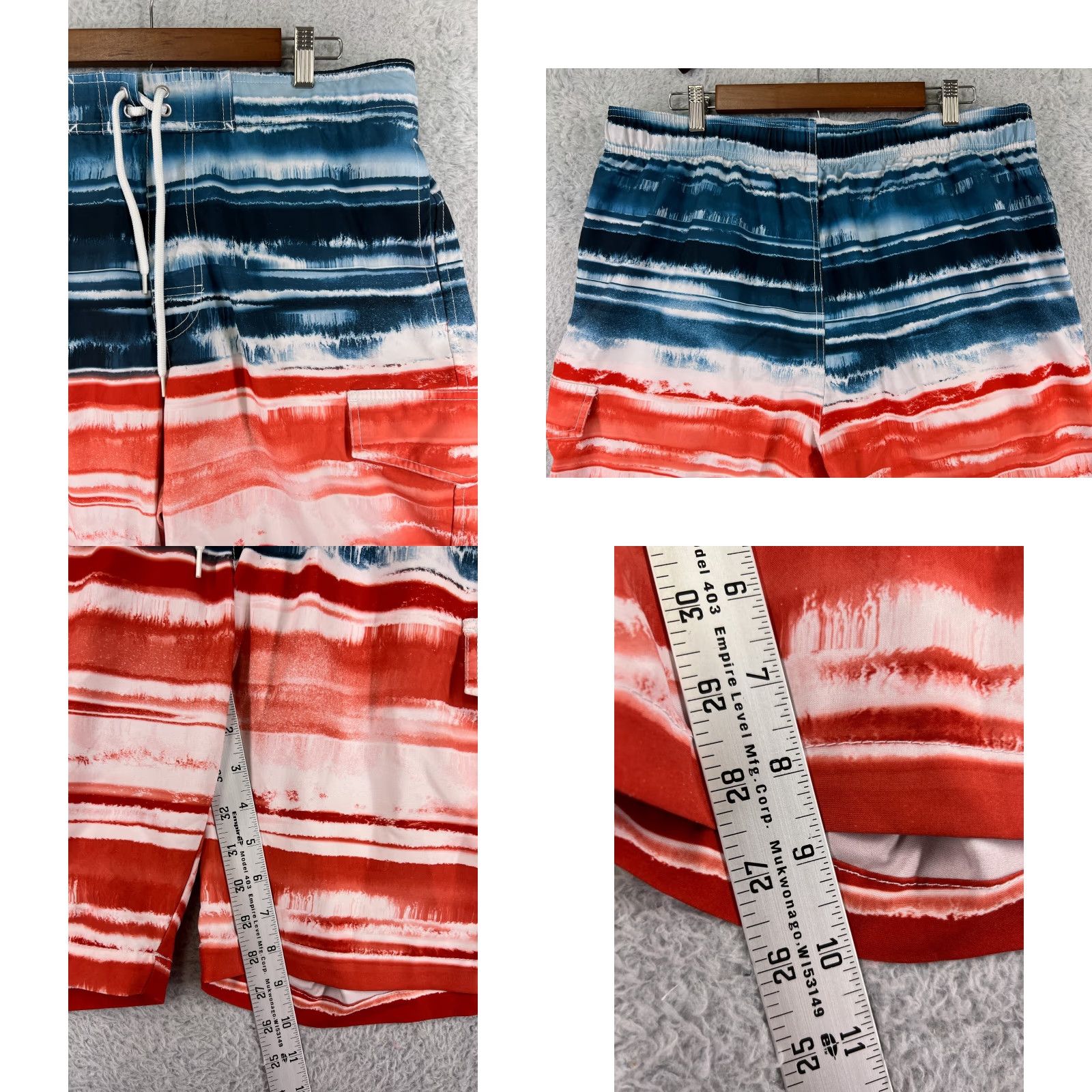 Vintage Sonoma Board Shorts Mens Large Blue White Red Striped Pockets Built-In Brief Drawstring Lined 34x9 Surf Beach Tropical 90s? Size US 33 - 8 Thumbnail