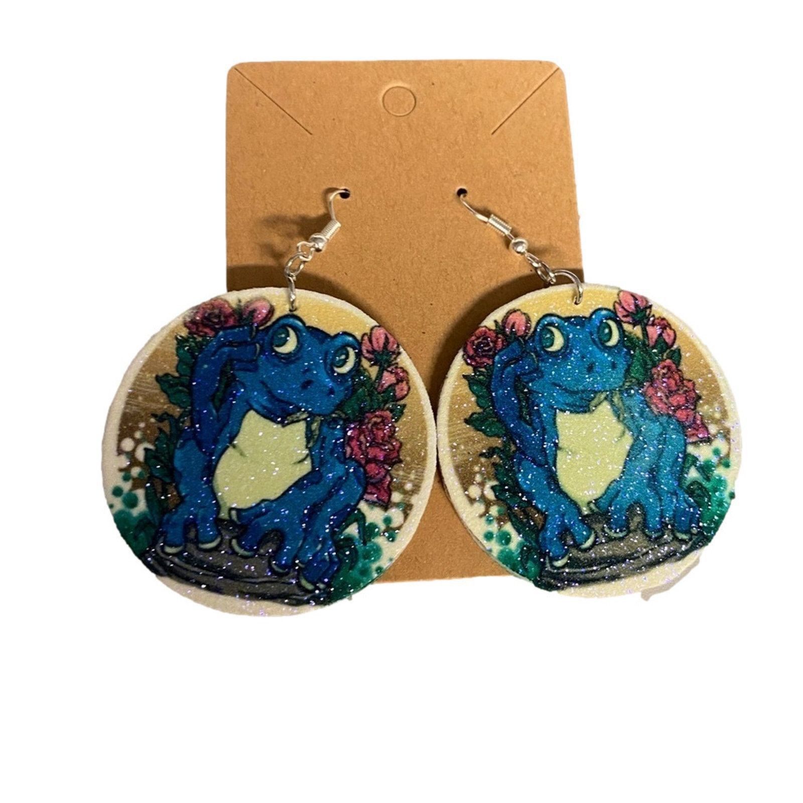 Other Fairycore Cottagecore Glitter Frog Dangle Earrings Handmade Size ONE SIZE - 1 Thumbnail