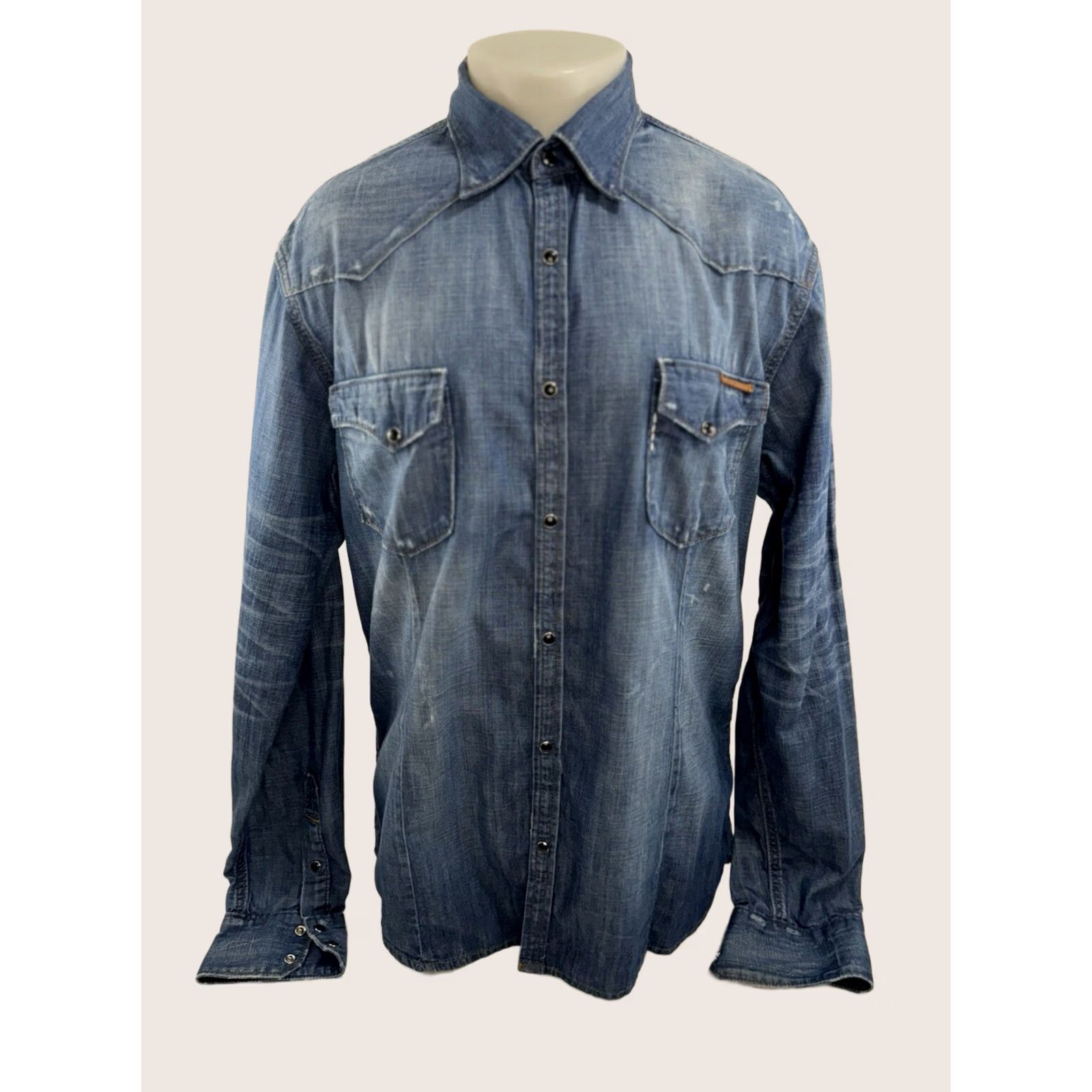 True Religion TRUE RELIGION Denim Western Distressed Mens Shirt 3XL Blue Snap Front N Mens XL 2XL 3XL Short Sleeve Long Sleeve Button-Up Size US XXL / EU 58 / 5 - 1 Thumbnail