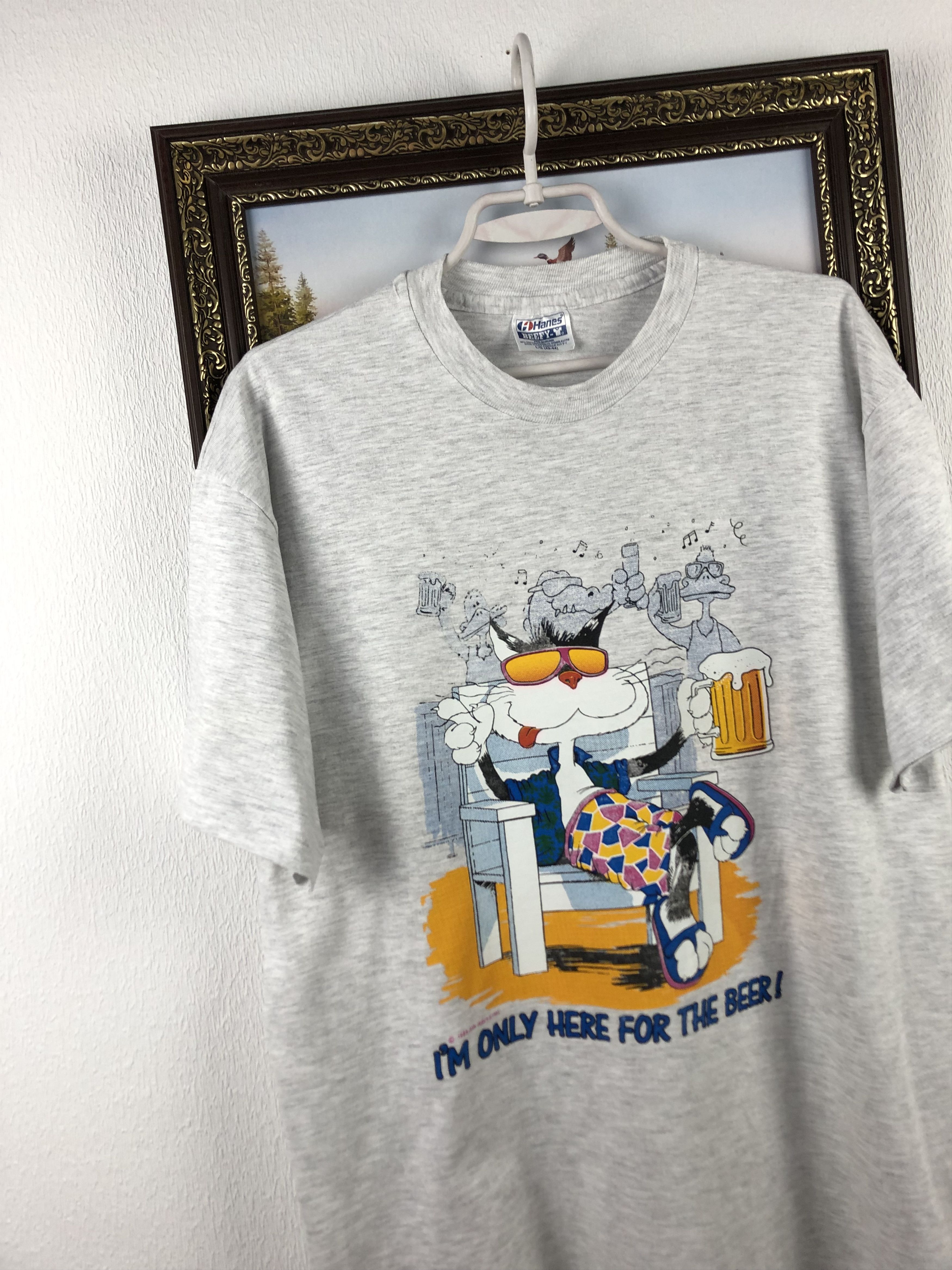 Vintage Vintage Funny Cat Im Only Here for the Beer Graphic Shirt Size US L / EU 52-54 / 3 - 3 Thumbnail
