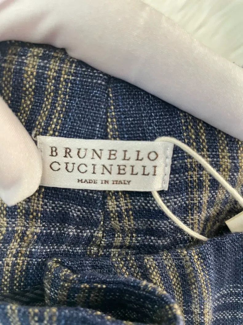 Brunello Cucinelli Brunello Cucinelli Blue Gray Plaid Mixed Beaded Linen Casu Size 27" / US 4 / IT 40 - 3 Thumbnail