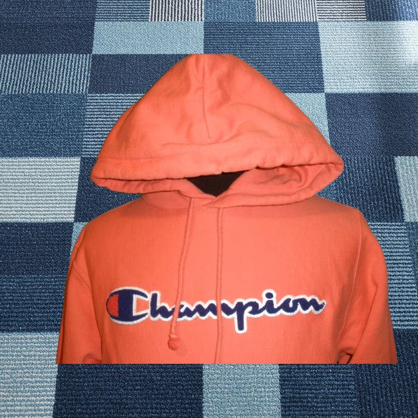 Champion VINTAGE Champion Reverse Weave Hooded Pullover Sweatshirt Mens M Coral Logo Embroidered Size US M / EU 48-50 / 2 - 1 Thumbnail