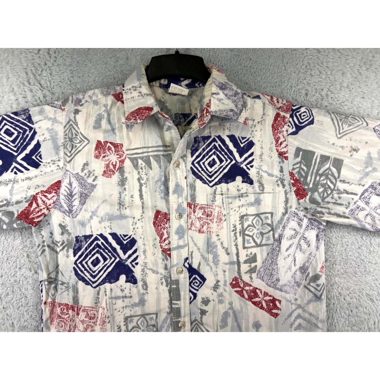 Vivobarefoot VINTAGE Go Barefoot Hawaiian Shirt Mens L Gray Blue Red Hawaiian 90's Button Size US L / EU 52-54 / 3 - 6 Thumbnail