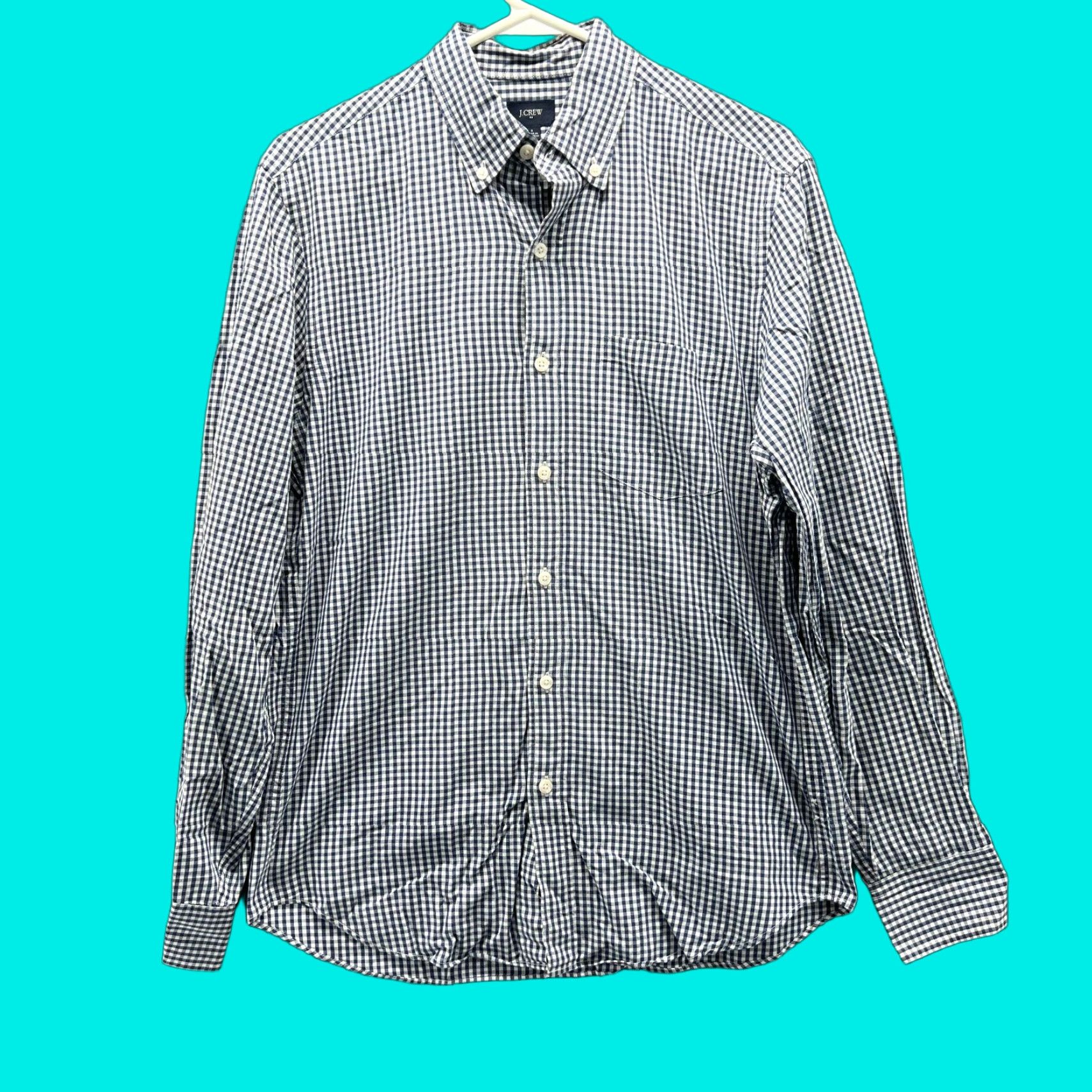 J.Crew J.CREW Shirt Mens Small Blue White Button-Down Gingham Dress Oxford Classic Shirt Size 36R - 1 Thumbnail