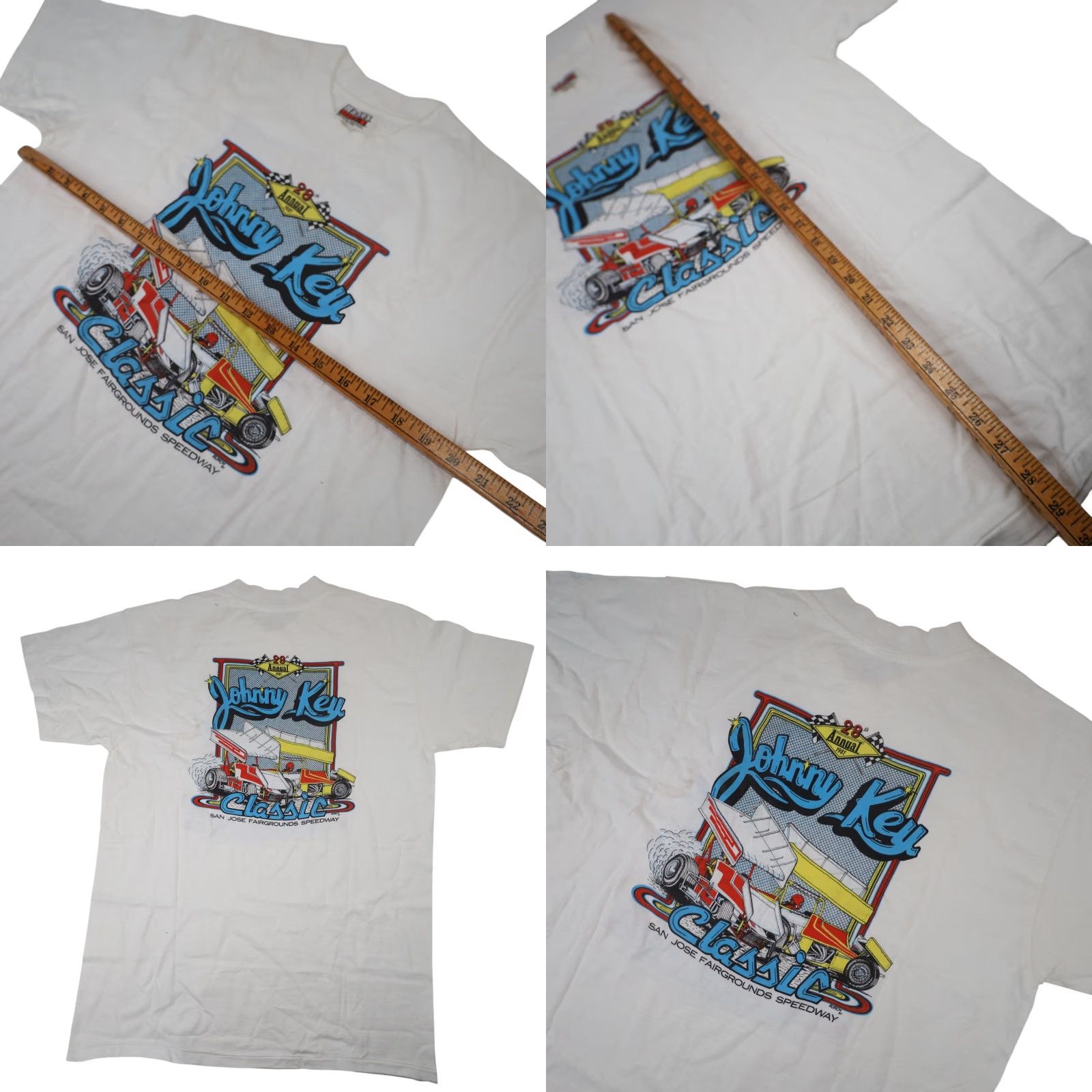 Vintage VINTAGE 80s Johnny Key Classic Sprint Car Racing Mens Large Graphic T Shirt White Size US L / EU 52-54 / 3 - 8 Thumbnail