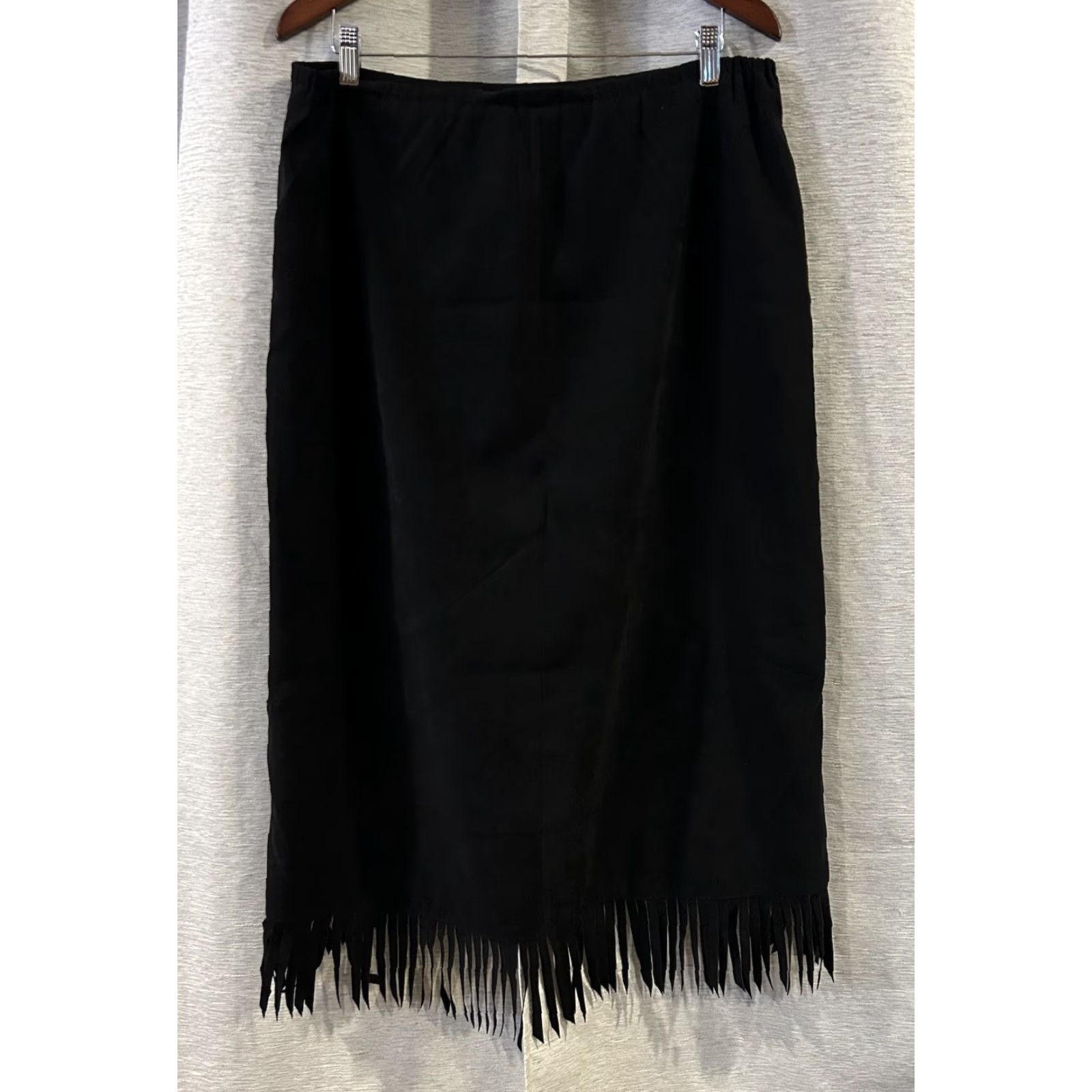 Denim & Co. Denim & Co Skirt Black Fringe Asymmetric Faux Suede Western Ranch Large Size 36" / US 14 / IT 50 - 3 Thumbnail