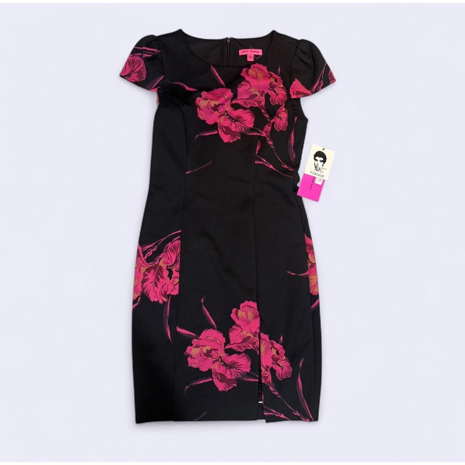 Betsey Johnson Betsey Johnson Black Pink Floral Sheath Dress - NWT Size XS / US 0-2 / IT 36-38 - 2 Thumbnail