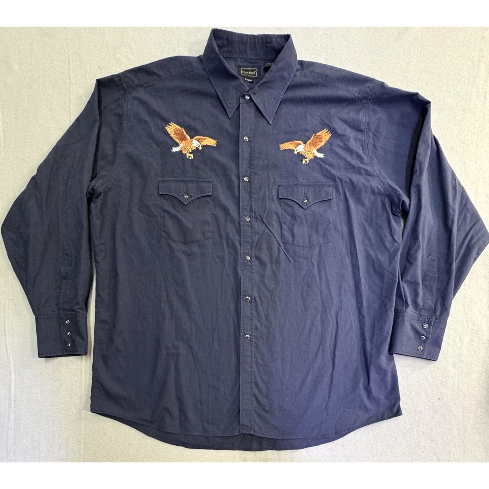 Vintage High Noon Shirt Mens 2XL Blue Western Eagle Embroidered Long Sleeve Snap Button Size US XXL / EU 58 / 5 - 2 Thumbnail