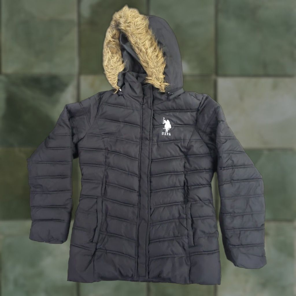 Vintage US Polo Assn. Puffer Jacket Womens Medium Black Full Zip Removable Faux Fur Hood Winter Size M / US 6-8 / IT 42-44 - 1 Thumbnail