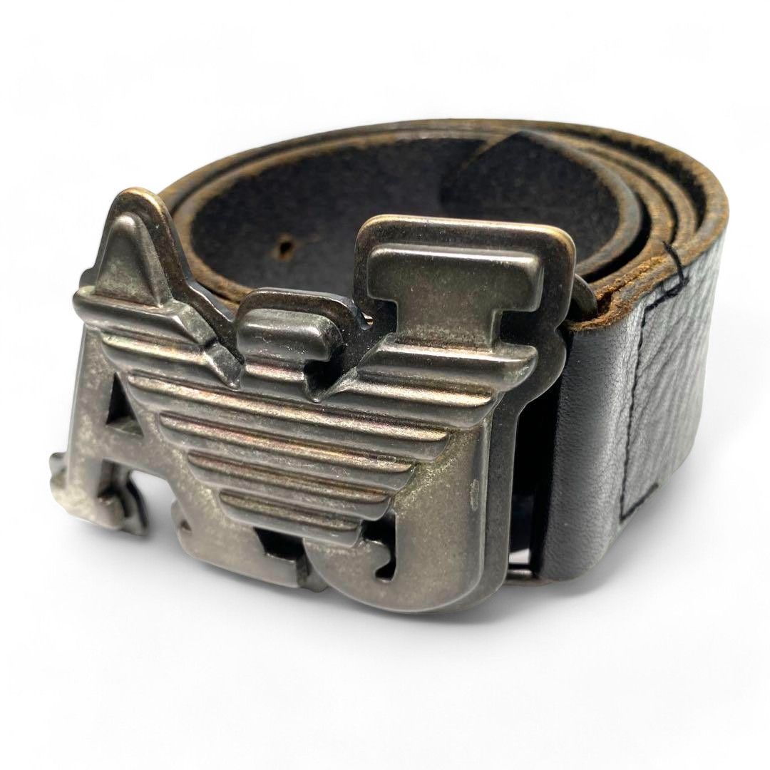 Armani Emporio Armani - Black Leather Belt Silver Buckle Pendant Size ONE SIZE - 2 Thumbnail