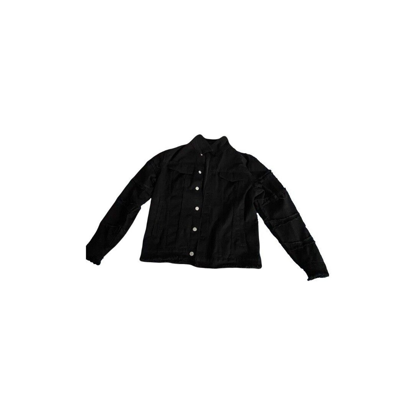 Shein Black Ripped Denim Jacket Button-Up M Size US M / EU 48-50 / 2 - 1 Thumbnail
