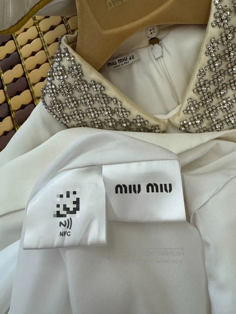 Miu Miu Miu Miu 42 White diamond-encrusted dress Size L / US 10 / IT 46 - 3 Thumbnail