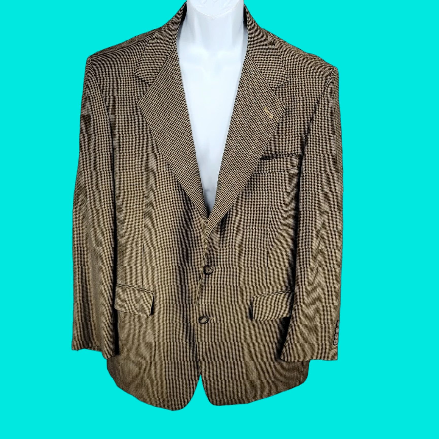 Vintage VINTAGE Harold Powell Blazer Notch Houndstooth 3 Button Single-Breasted Sport Coat USA 42R Brown Men Size 42R - 1 Thumbnail