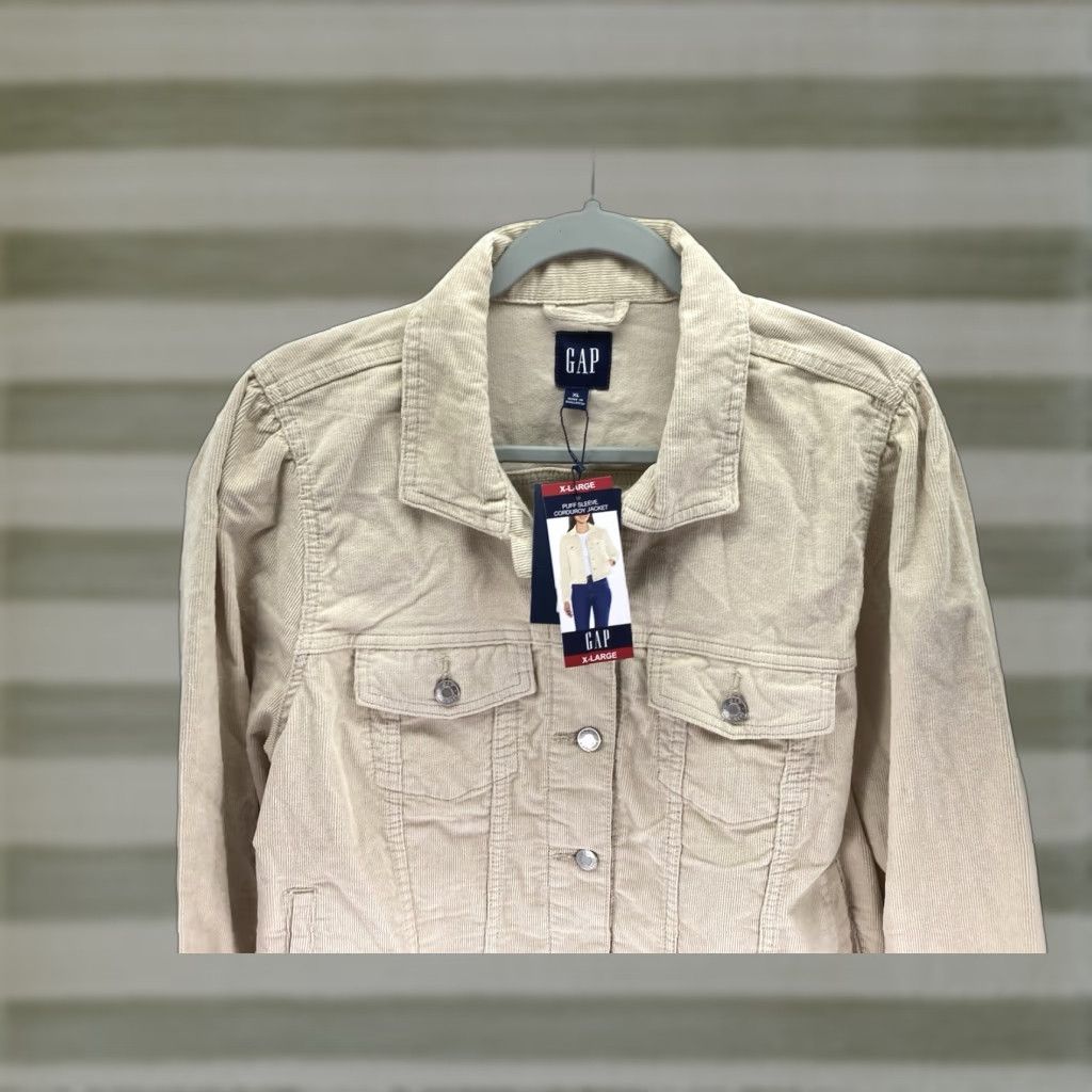 Gap Gap Corduroy Jacket Women Size XL Beige Button Puff Sleeve Stretch Cotton NWT Size XL / US 12-14 / IT 48-50 - 1 Thumbnail