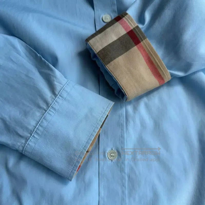 Burberry Light Blue Cotton Long Sleeve Shirt.