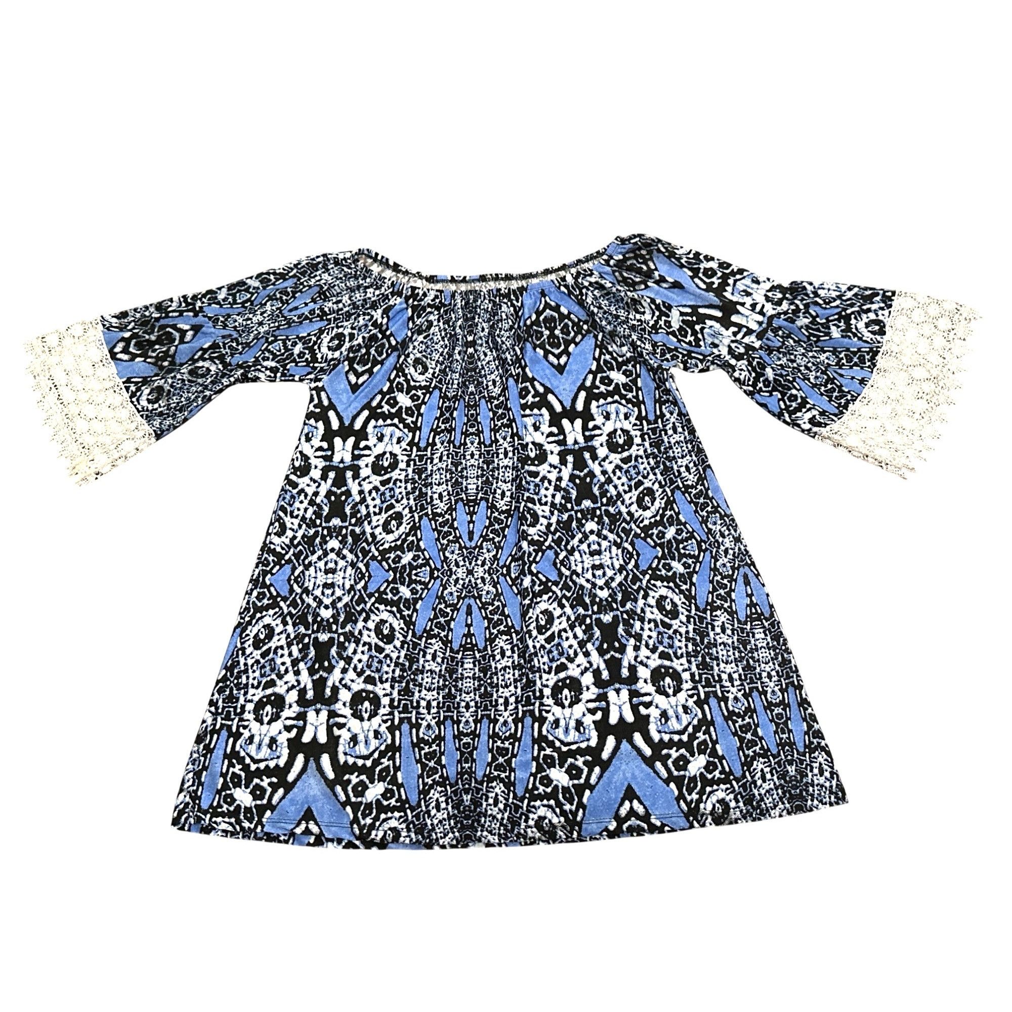 Other CCC Blue Black Print Off Shoulder Tunic Dress Lace Bell Slee Size XL / US 12-14 / IT 48-50 - 7 Thumbnail