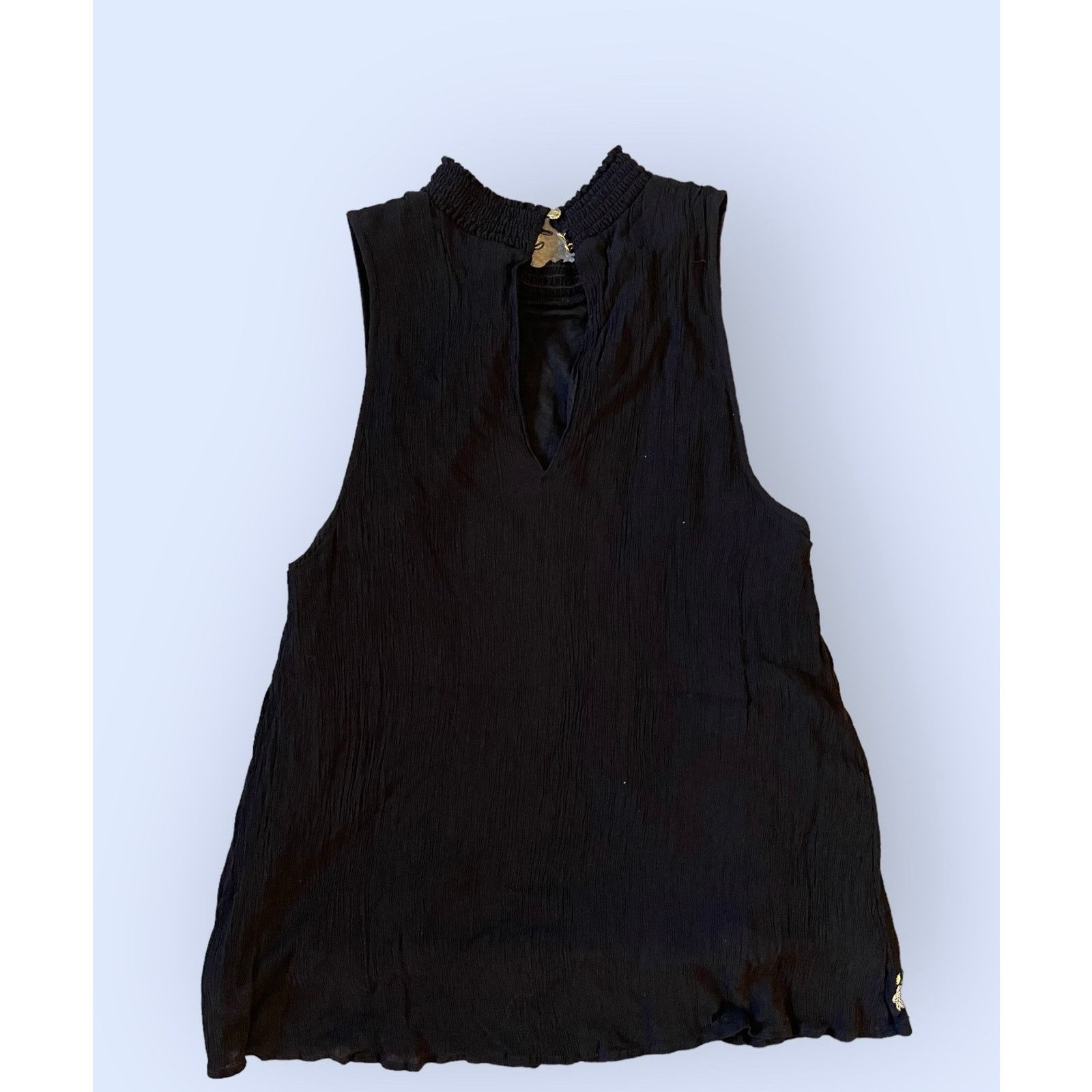 Unknown London KAARI Blue Sleeveless Black Floral Blouse Embroidery size L Size L / US 10 / IT 46 - 3 Thumbnail