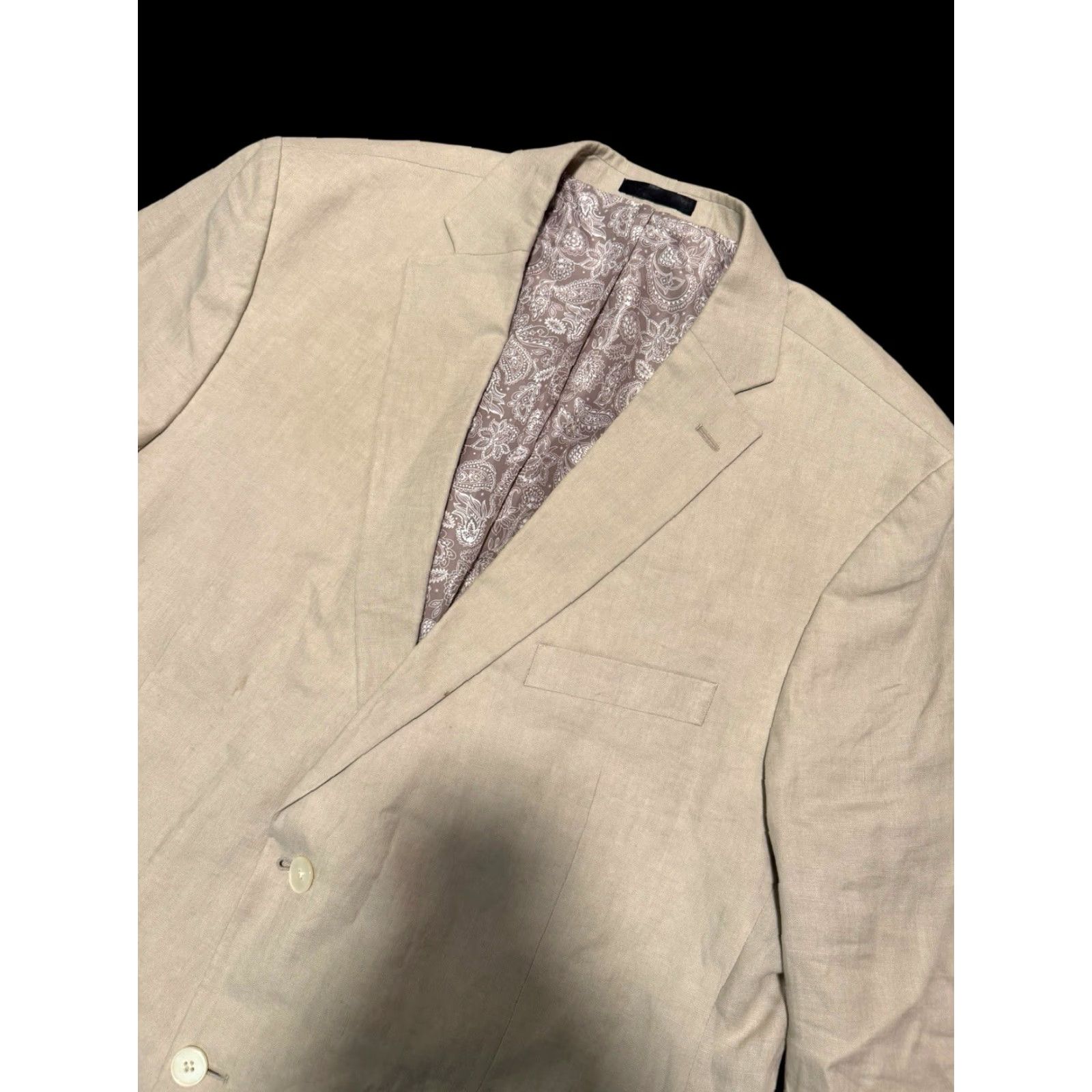Ralph Lauren LAUREN Ralph Lauren Mens 48R Beige Blazer Linen Single-Breasted 2 Button Jacket Sport Coat Size 48R - 5 Thumbnail