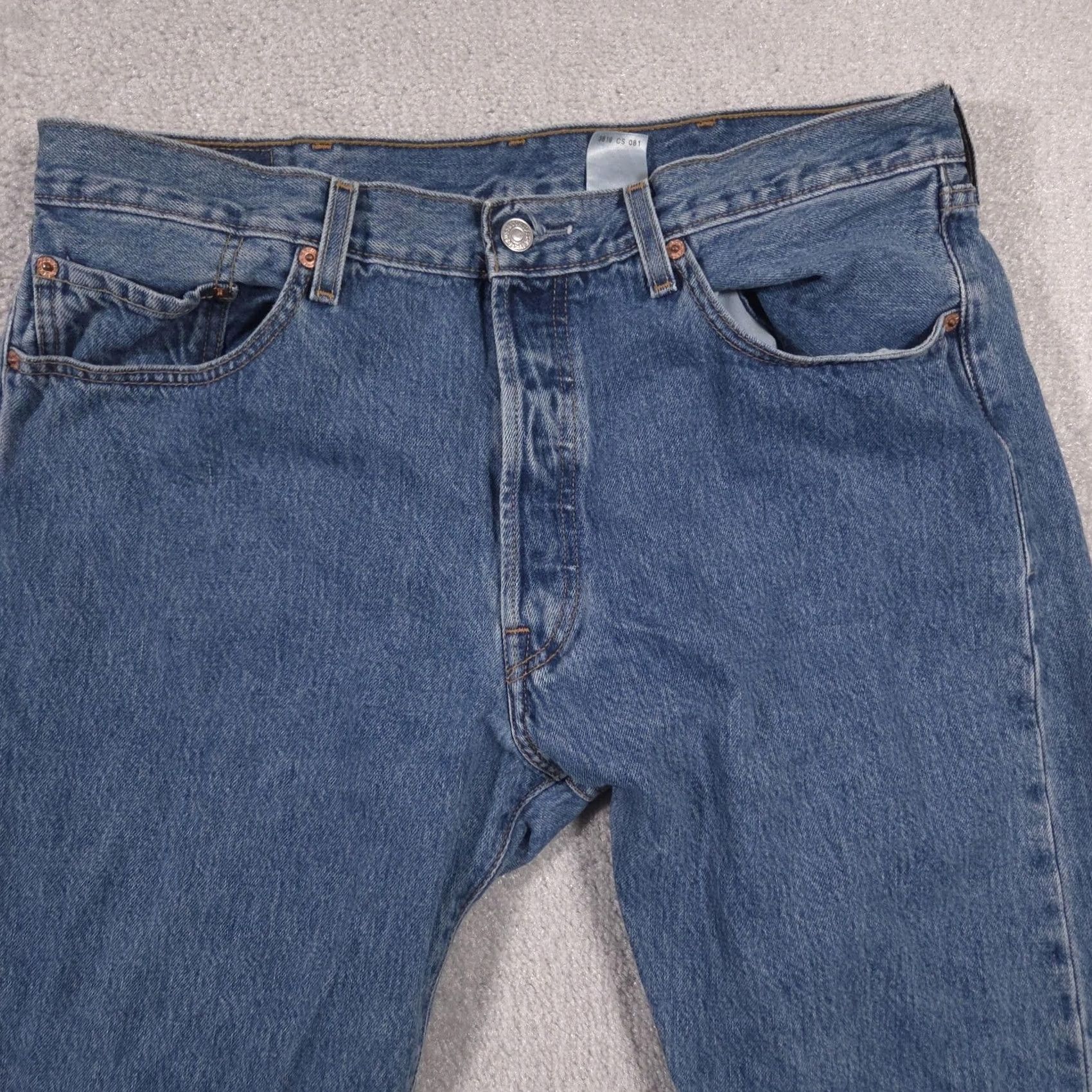 Levi's Levi's 501 Jeans Mens 38x34 Medium Blue Button Fly Straight Leg Denim Red Tab Shirt? Size US 38 / EU 54 - 3 Thumbnail