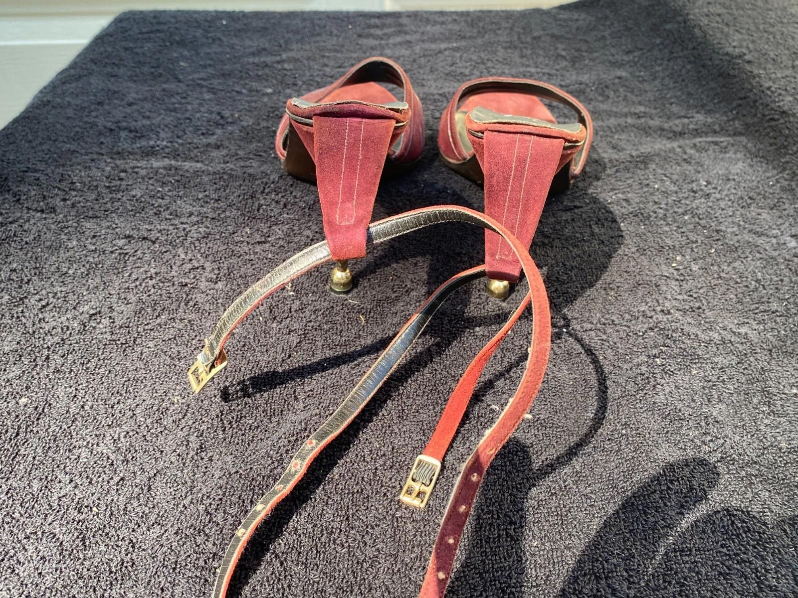 Imperial Vintage Impo Maroon Open-Toe Metal Heels W Ankle Strap (S611 Size US 9 / IT 39 - 2 Thumbnail