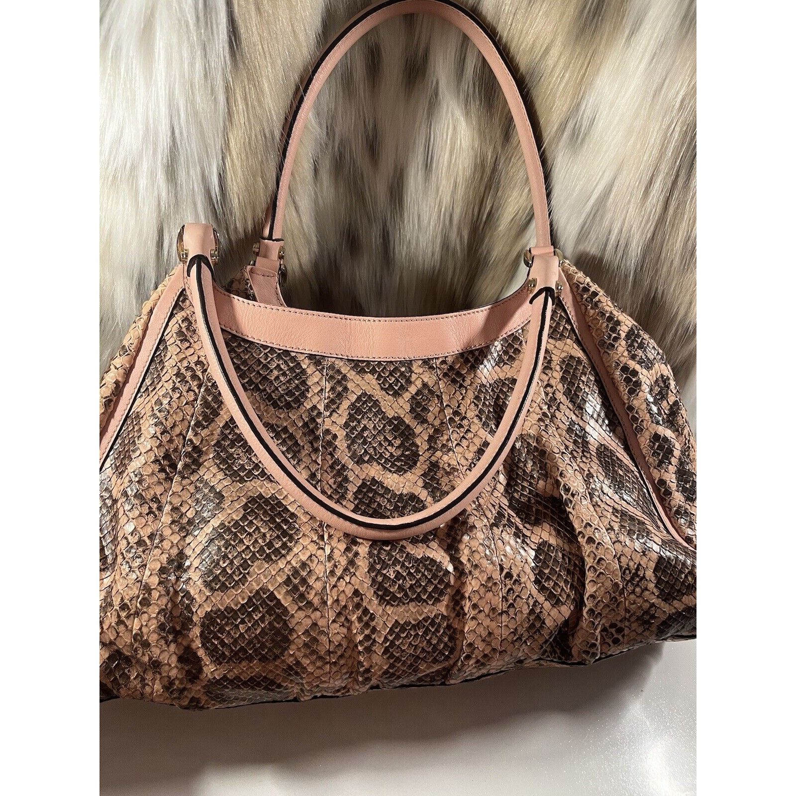 Gucci RARE Gucci PYTHON Handbag LARGE, Tan/pink. Size ONE SIZE - 2 Thumbnail