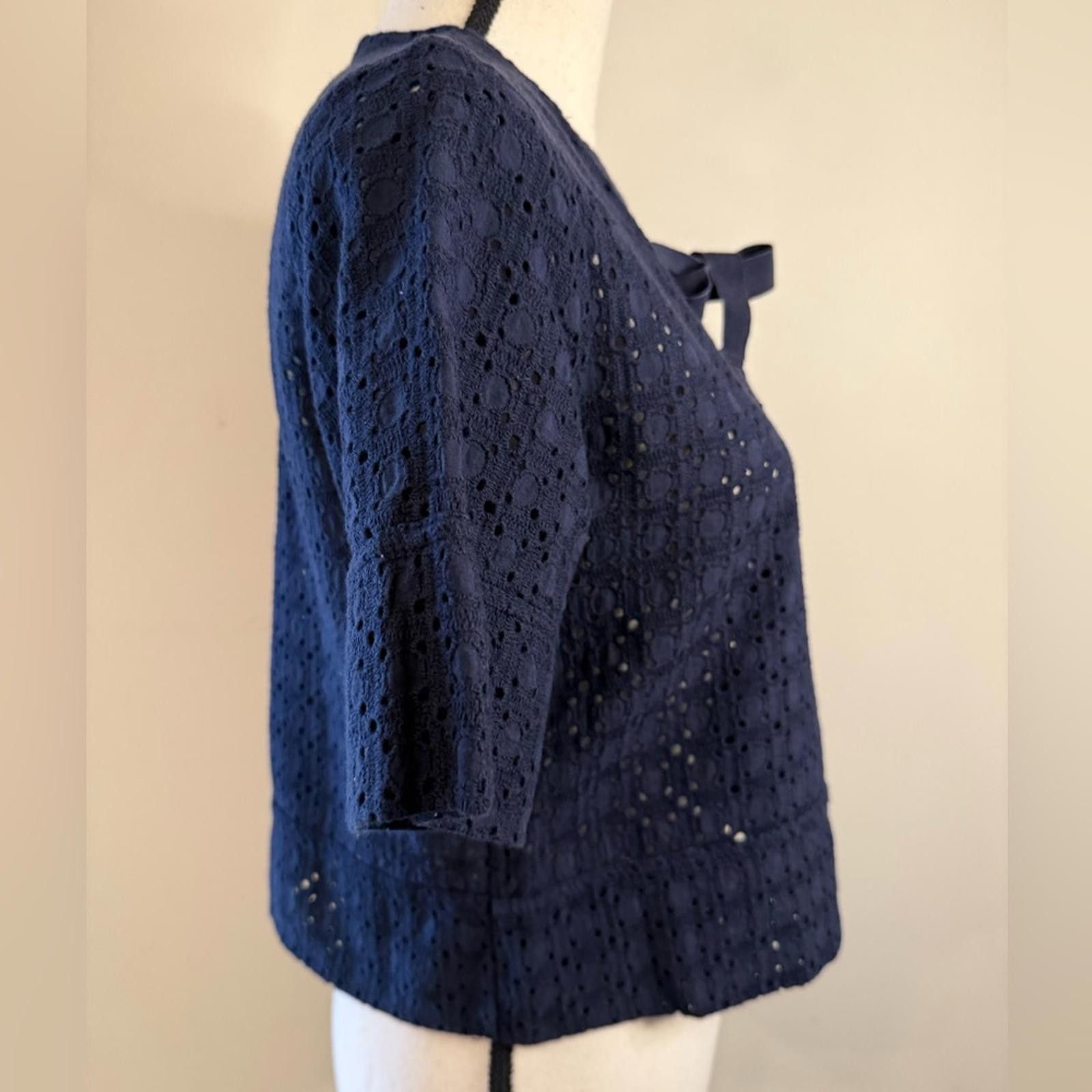 Zara Zara navy blue islet lace crop top lace up SZ SM Size S / US 4 / IT 40 - 2 Thumbnail