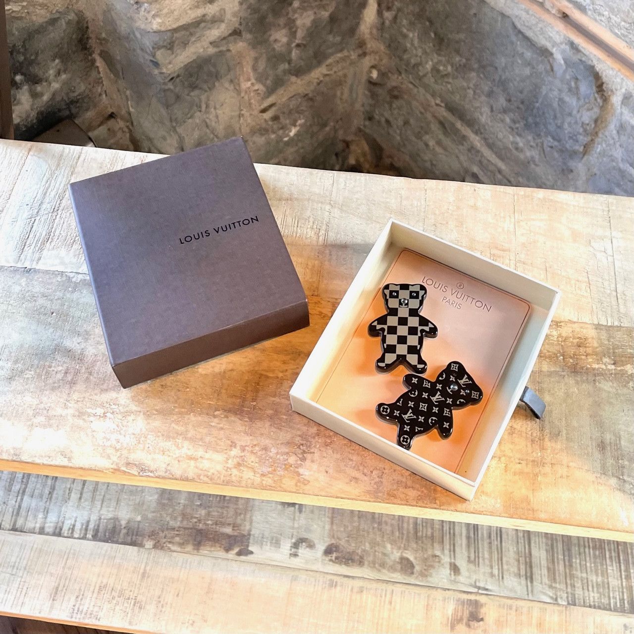 Louis Vuitton Louis Vuitton Brown Damier Monogram Teddy Bears Brooches Size ONE SIZE - 1 Thumbnail