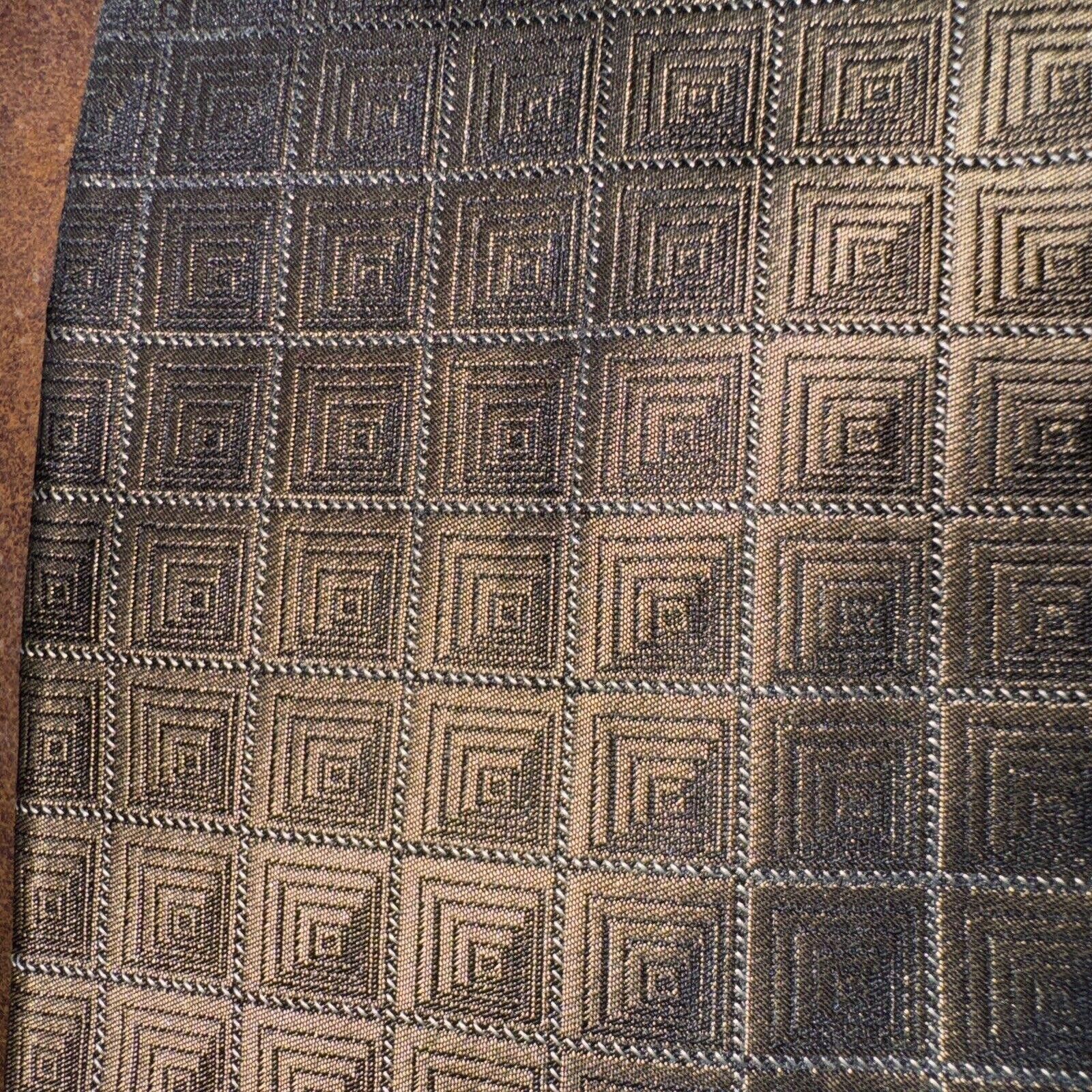 Designer Brown Mano Mano Geo Optical Illusion Squares Tie Silk 67” L Size ONE SIZE - 1 Thumbnail