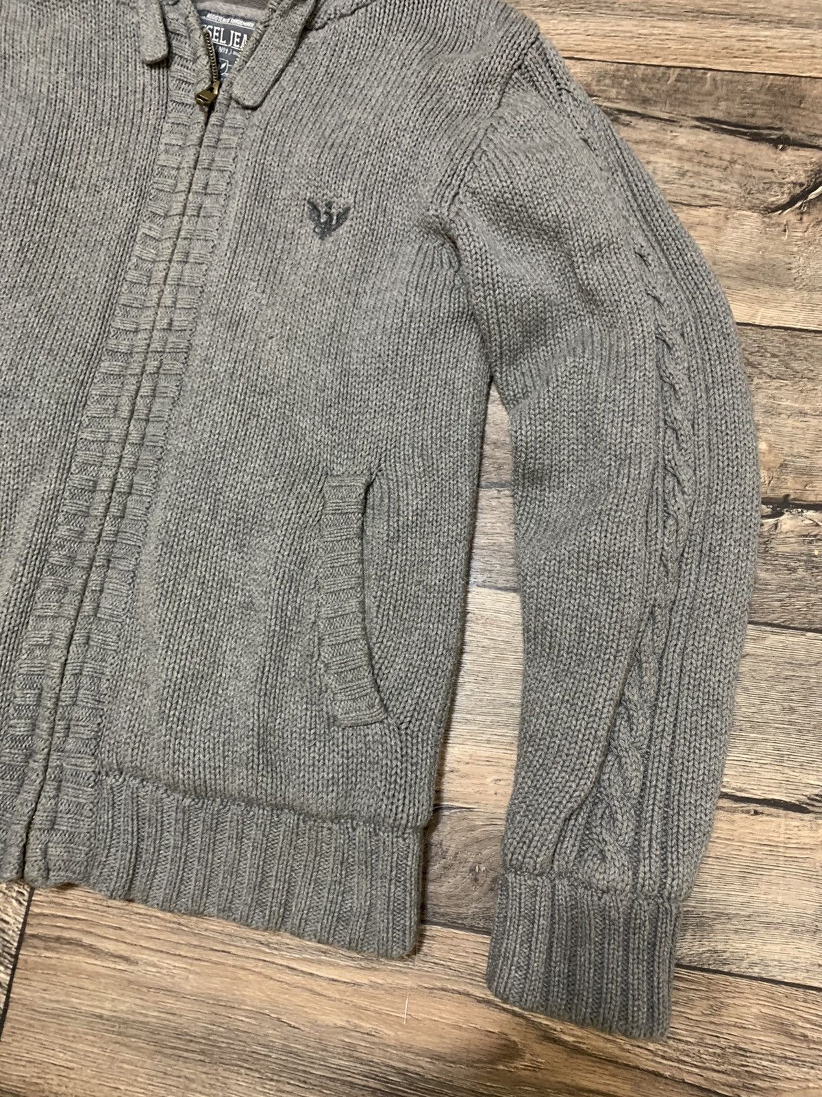 Diesel × Vintage Vintage Diesel Y2K Grey Knit Zip Hoodie Avant Garde Fur Hood Size US M / EU 48-50 / 2 - 2 Thumbnail