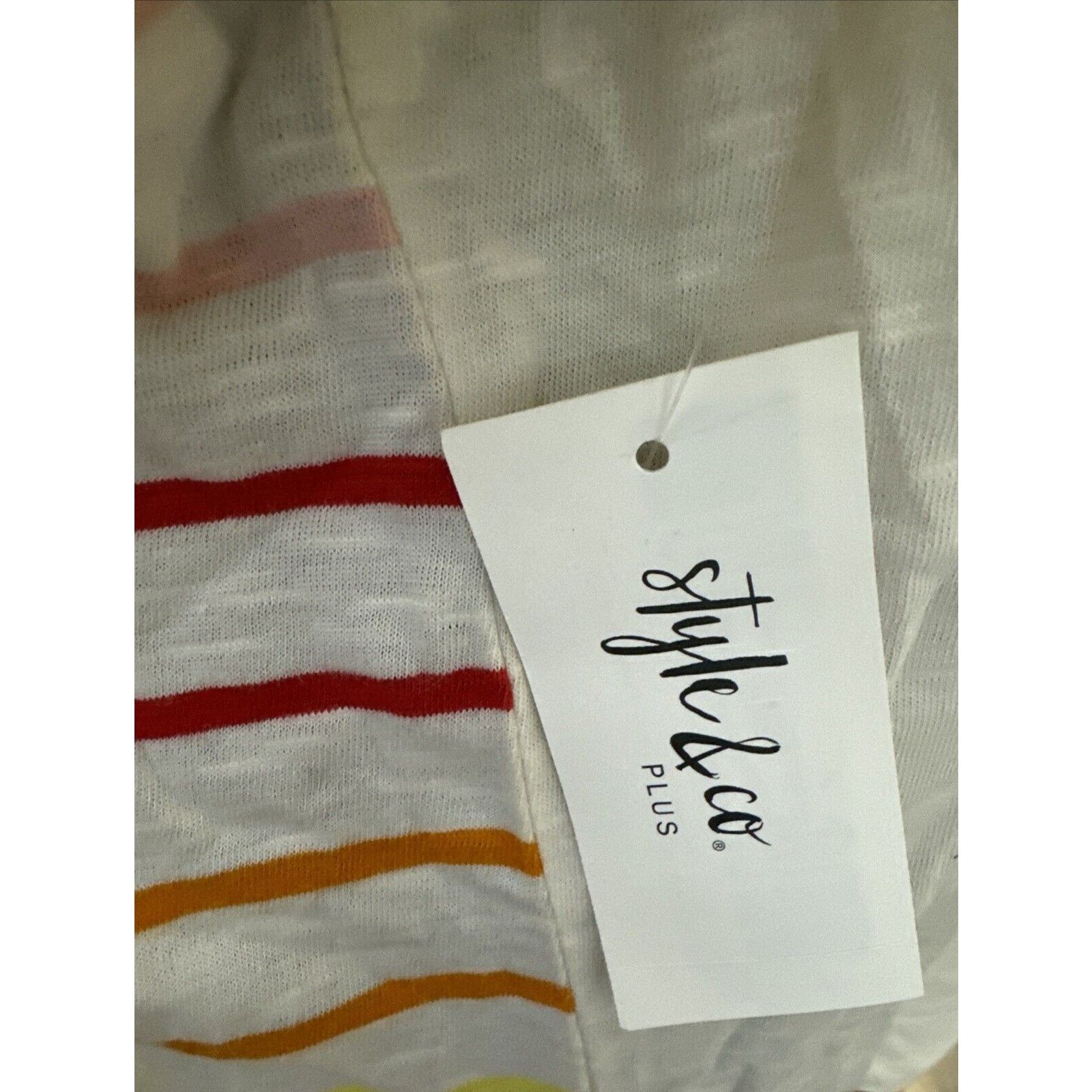 Other Style & Co Plus Size 100% Cotton Striped Top Rainbow 2X Size XXL / US 16-18 / IT 52-54 - 4 Thumbnail